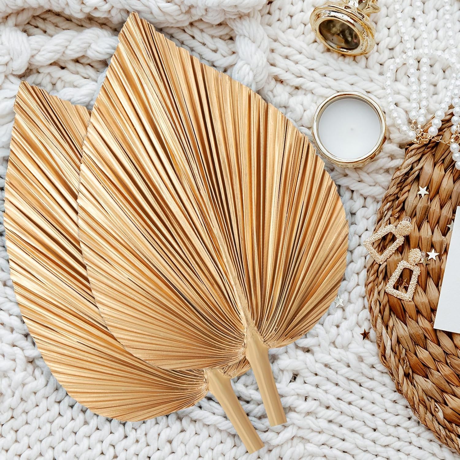 4 Pcs Large Gold Dried Palm Leaves Decor
