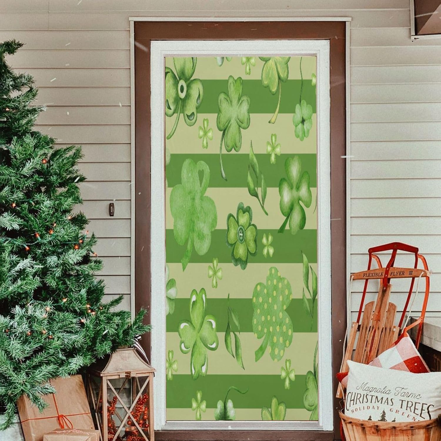 Susiyo Watercolor Green Plants Halloween Door Cover