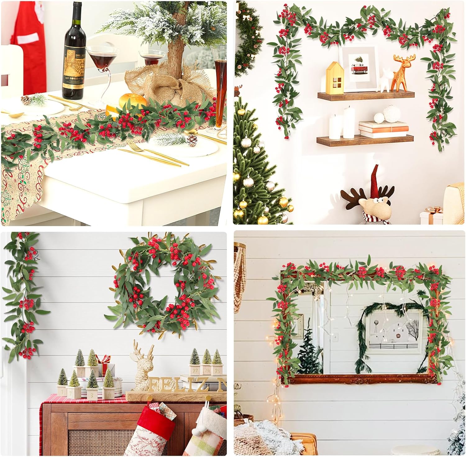 Artificial Hanging Willow Vines with Red Berries Christmas Garland 2Pcs