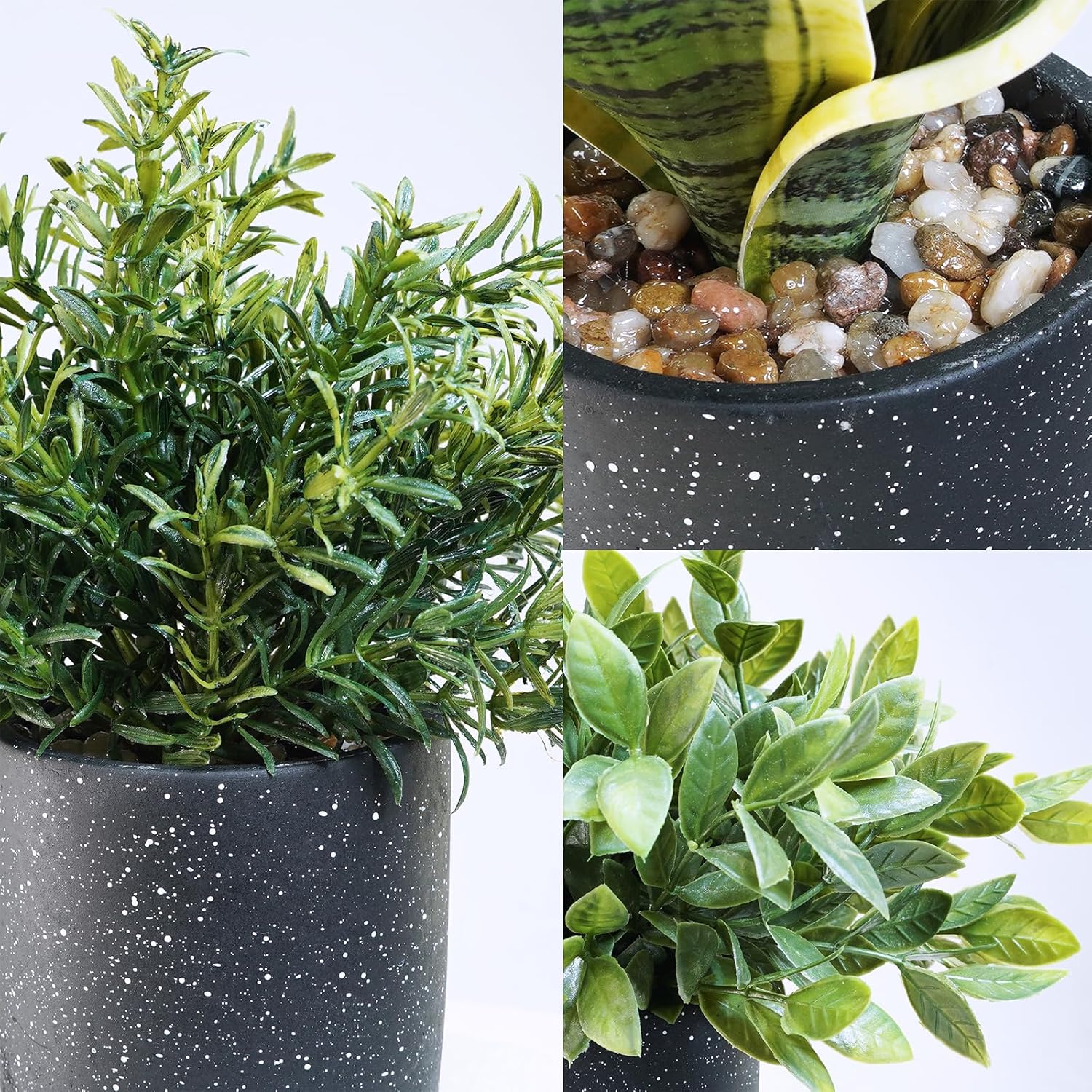 Winlyn 3 Pack Artificial Plants in Black Cement Pots