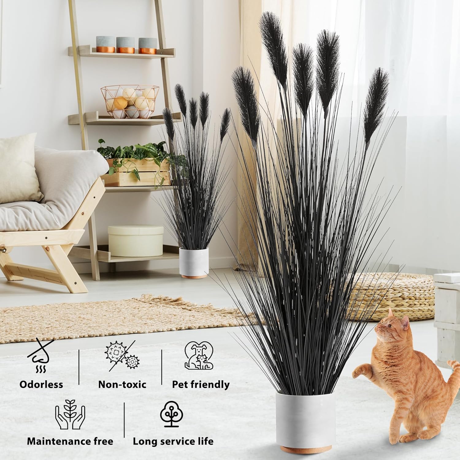 KOL 5ft Black Feather Reed Artificial Grass Plant