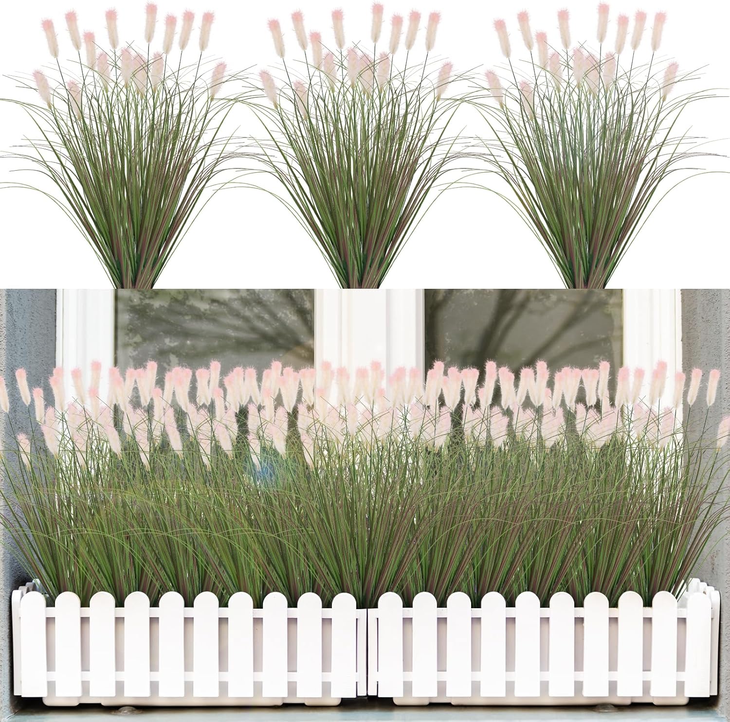 Artificial Grass Plants 12 Bunches Purple Pink Plush Wheat Grass for Indoor Outdoor Decor