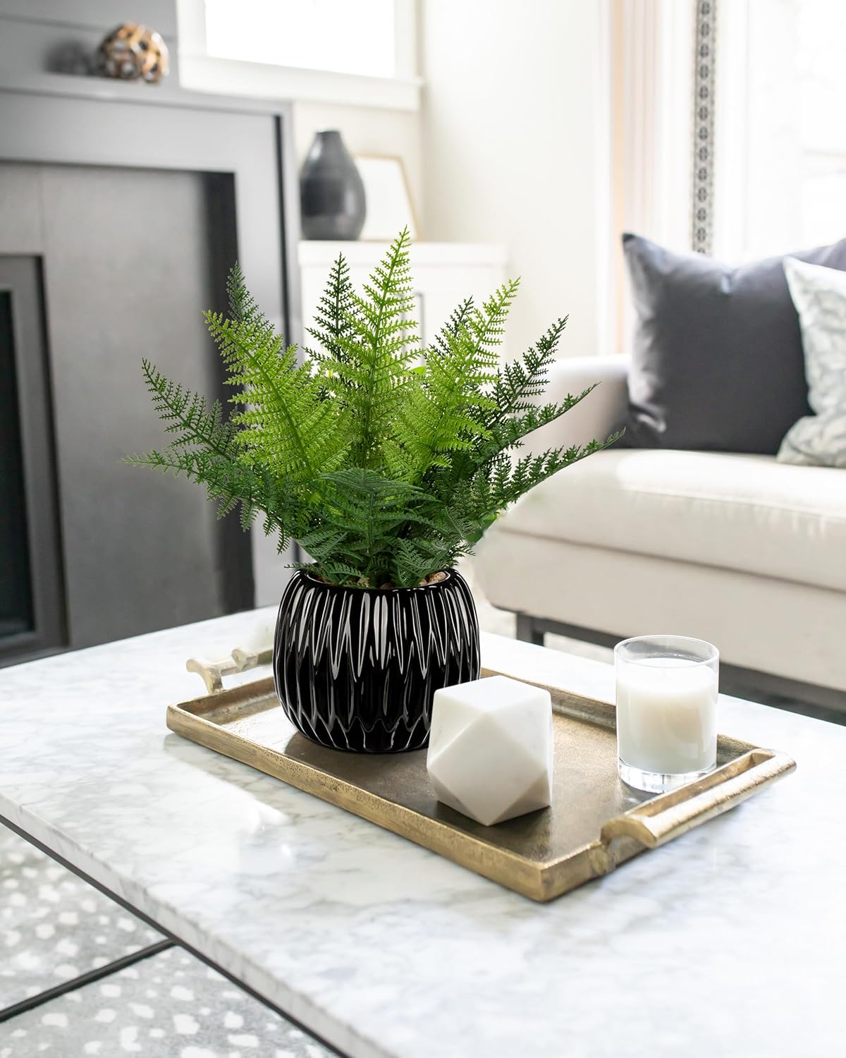 DILATATA Faux Plant 13 Artificial Potted Fern for Home Office Decor