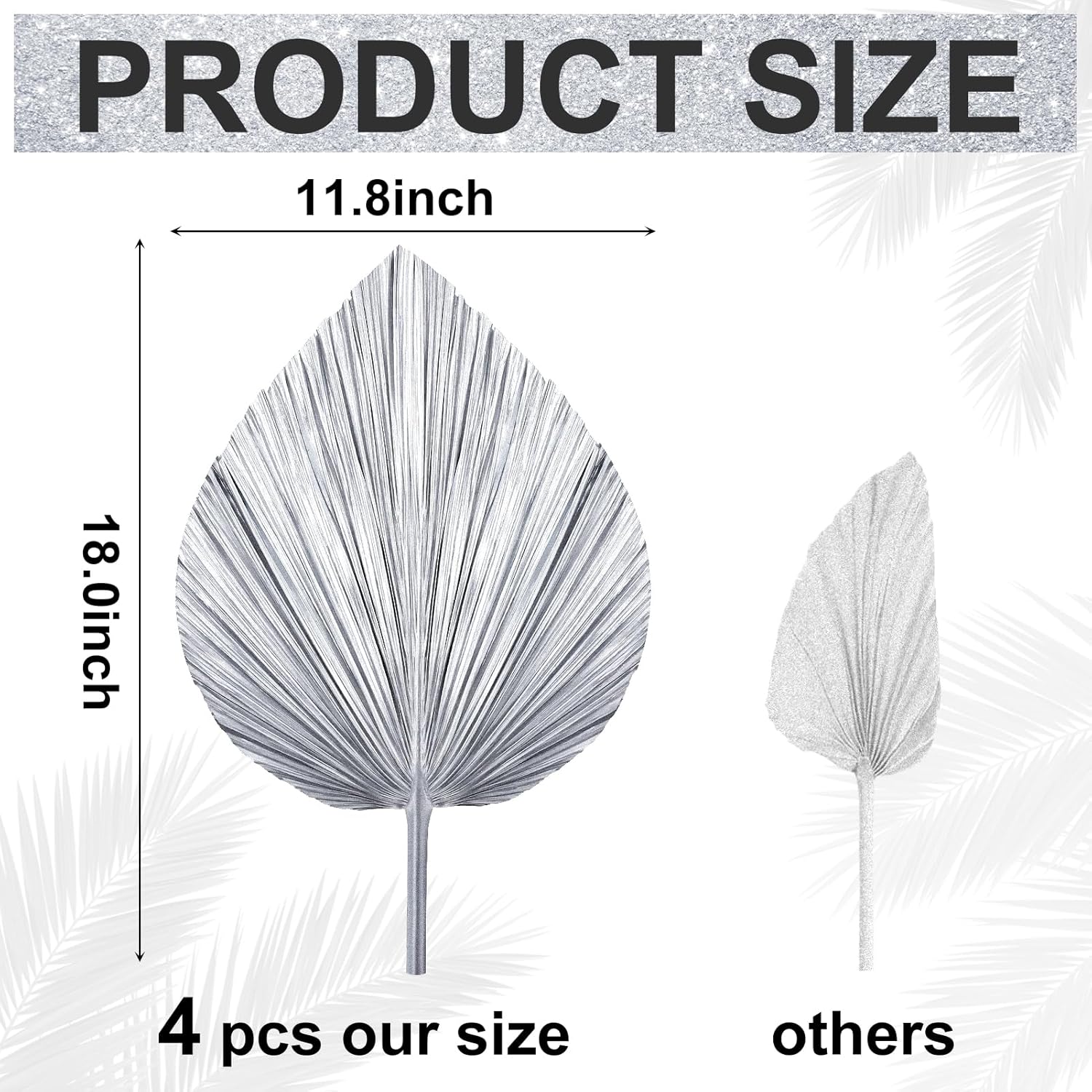 4 Pcs Large Silver Dried Palm Leaves Boho Decor