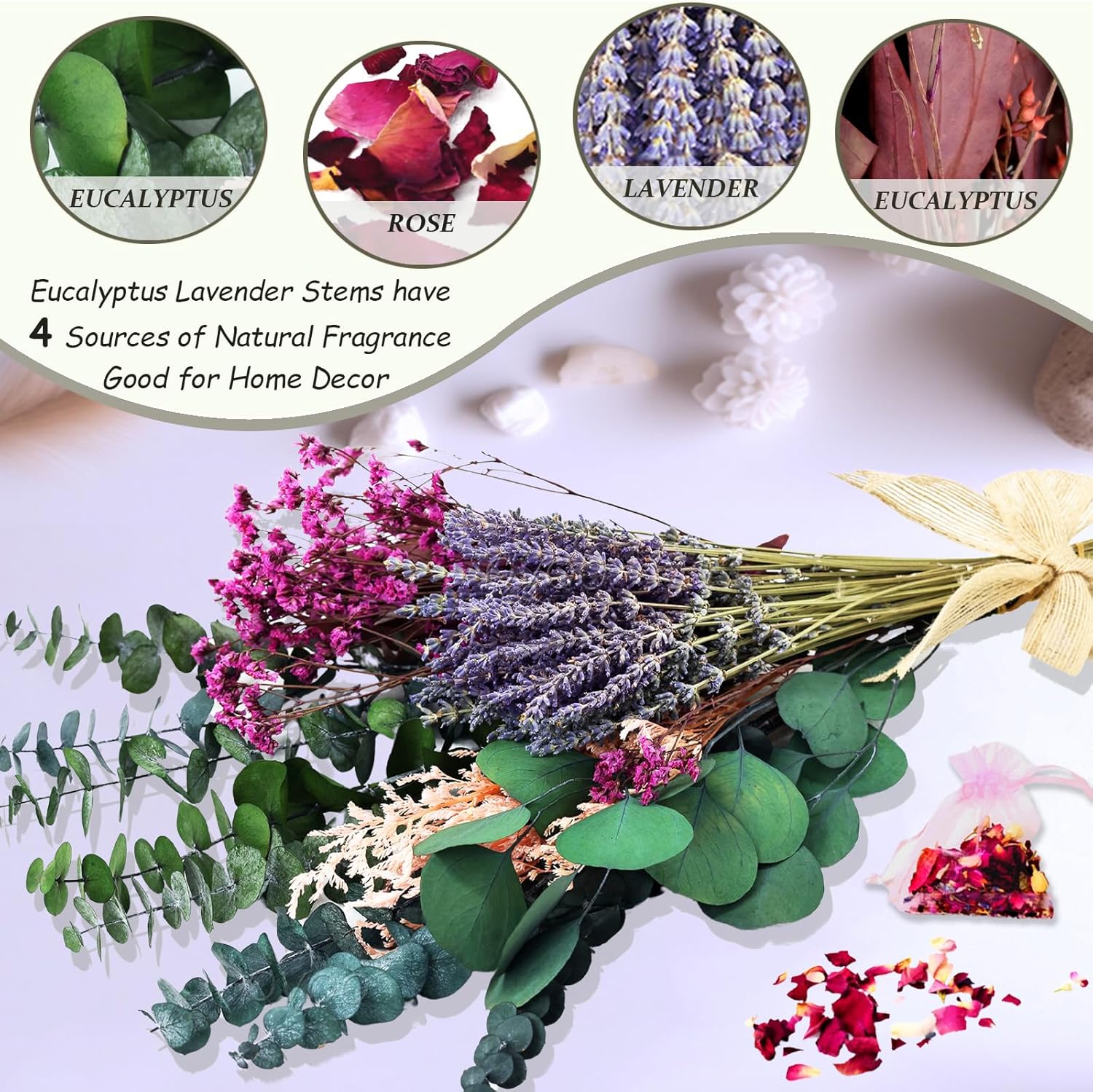 100pcs Dried Lavender Eucalyptus Bouquet for Home Decor and Bathroom Hanging