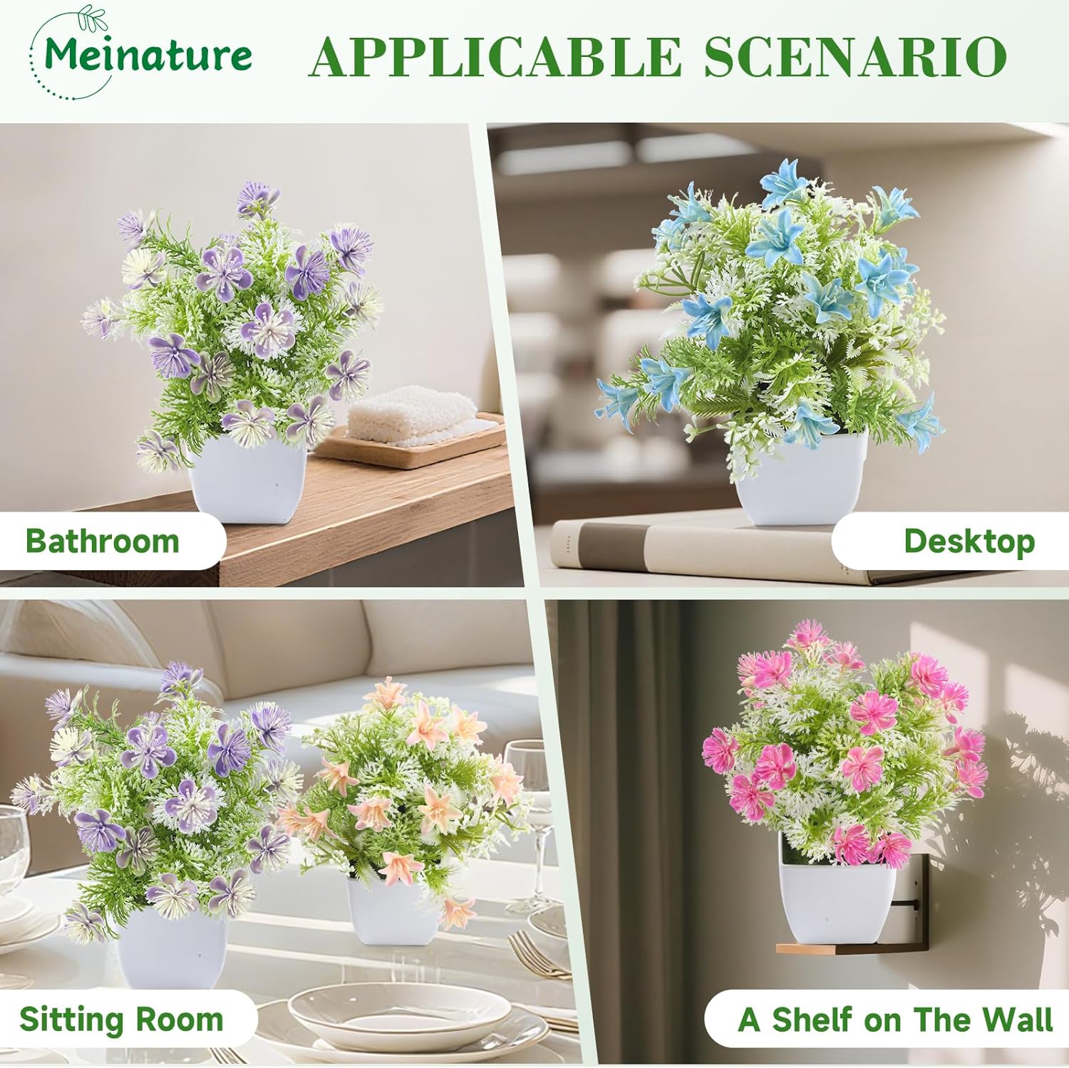 4-Pack Small Artificial Plants with Realistic Flowers