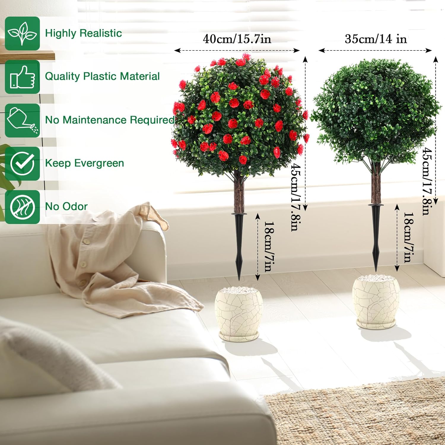 Giegxin Artificial Boxwood Topiary Ball Trees and Rose Bushes Set of 4
