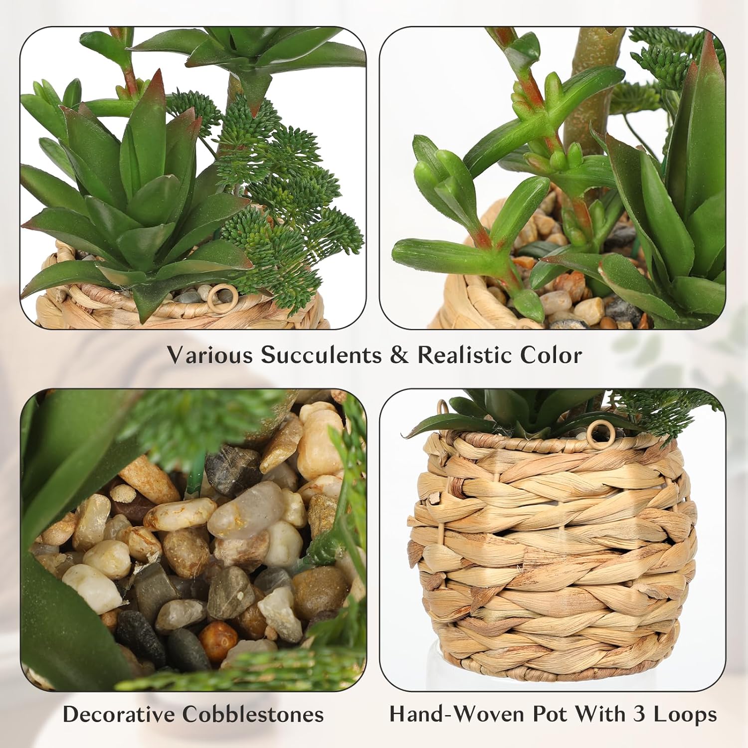 10 Inch Large Artificial Succulents in Woven Pots