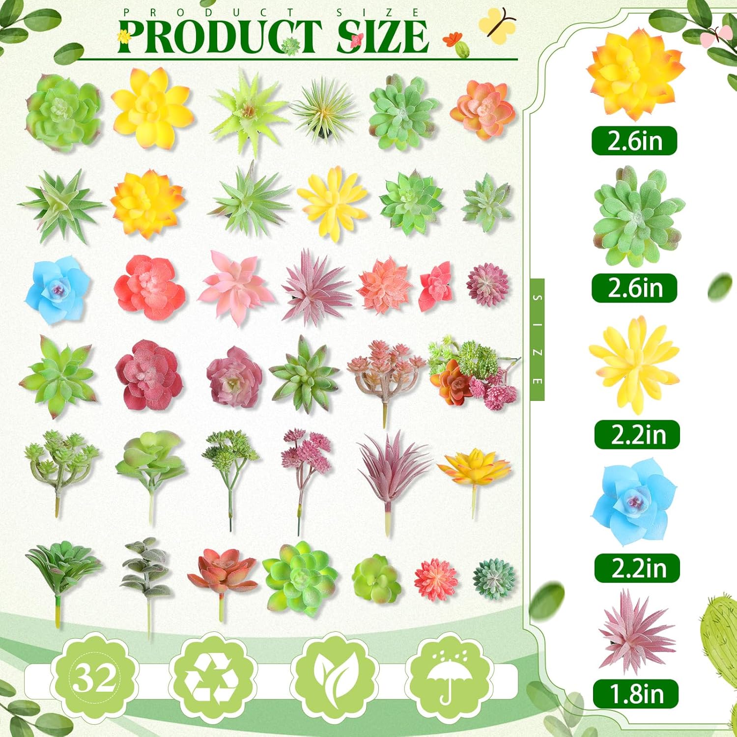 Jutom 32 Pieces Mini Artificial Succulents