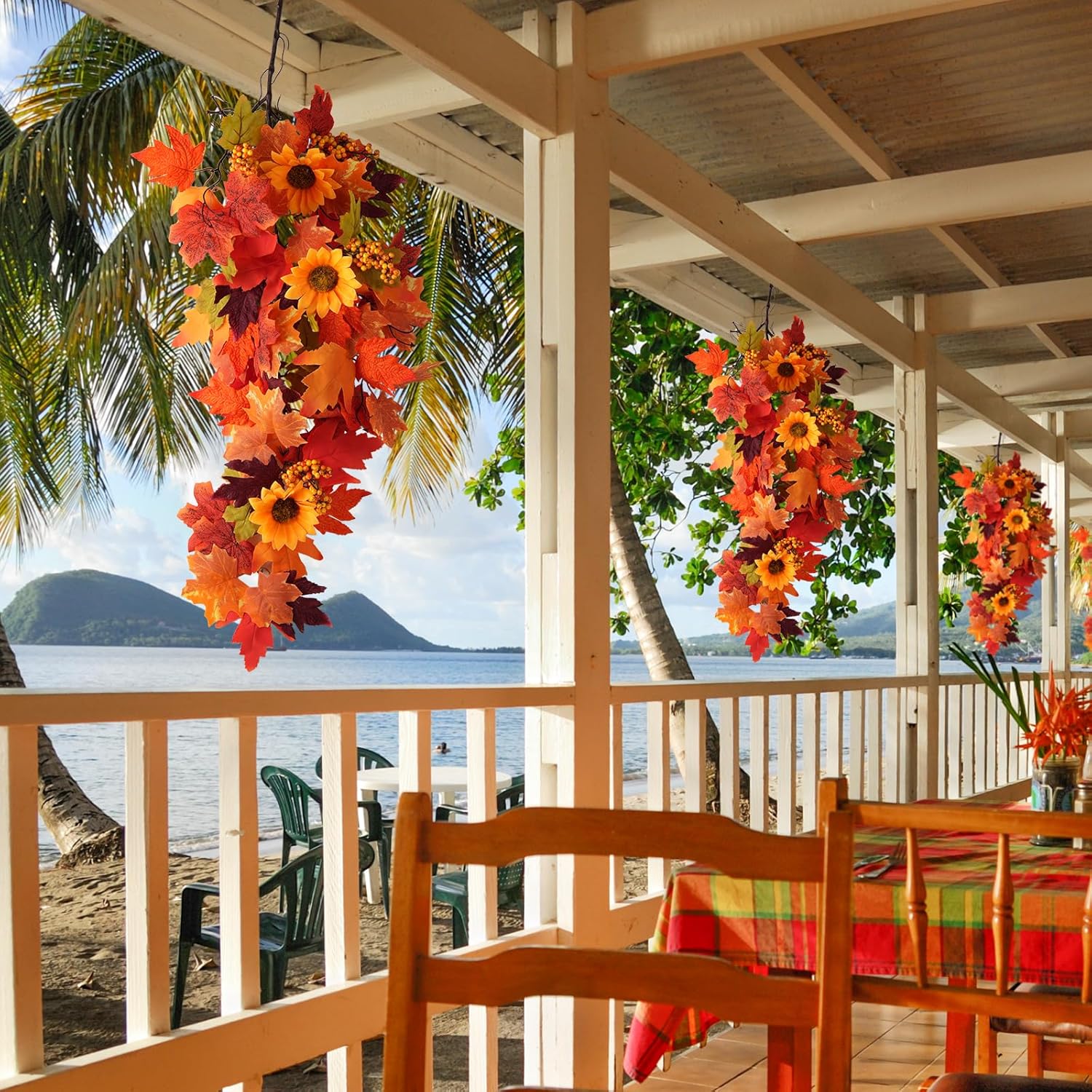 HIAGROW 2Pcs Fall Hanging Maple Leaf Decor for Autumn Decorations