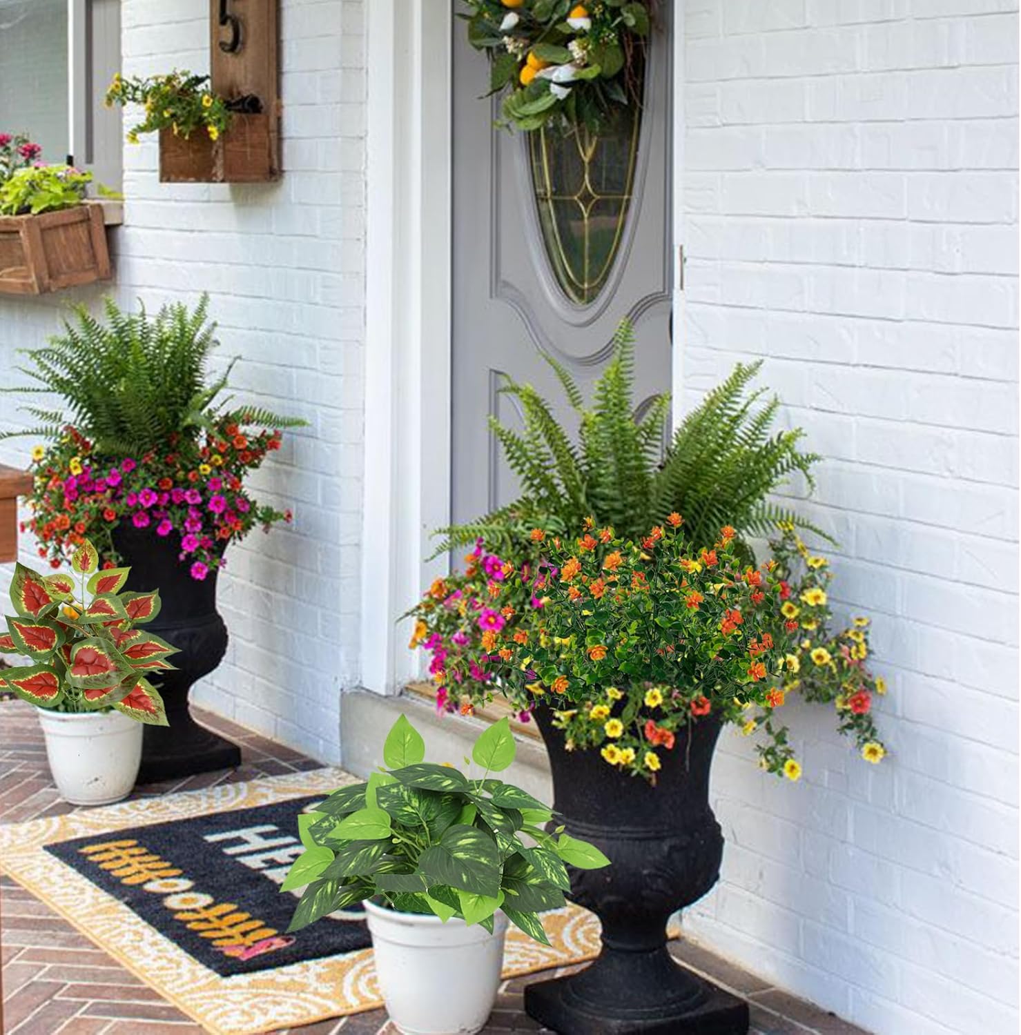 24 Bundles Outdoor Artificial Plants Fake Greenery