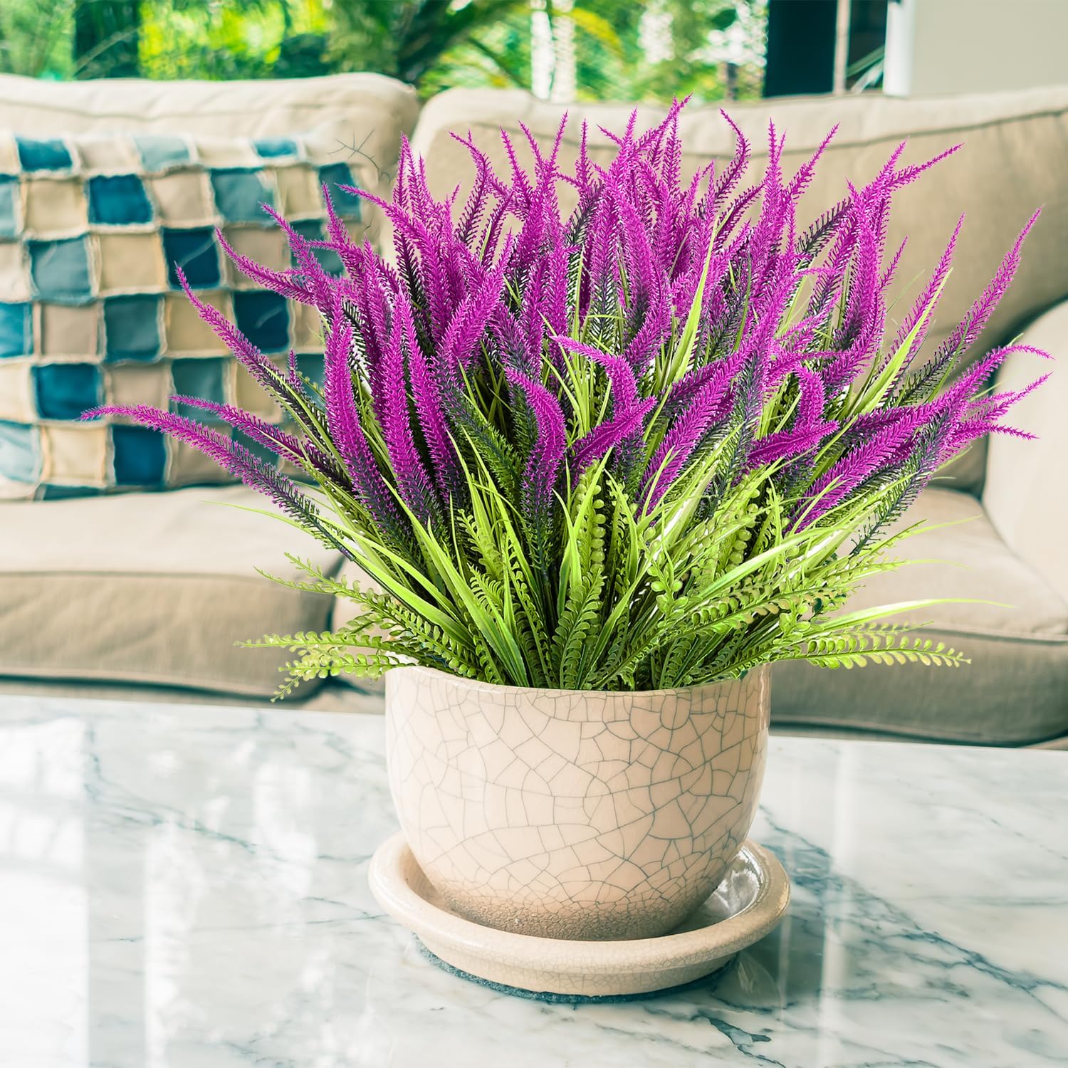 SAREAL Artificial Plants - 10 Bundles Faux Bead Grass Greenery UV Resistant Weatherproof Red