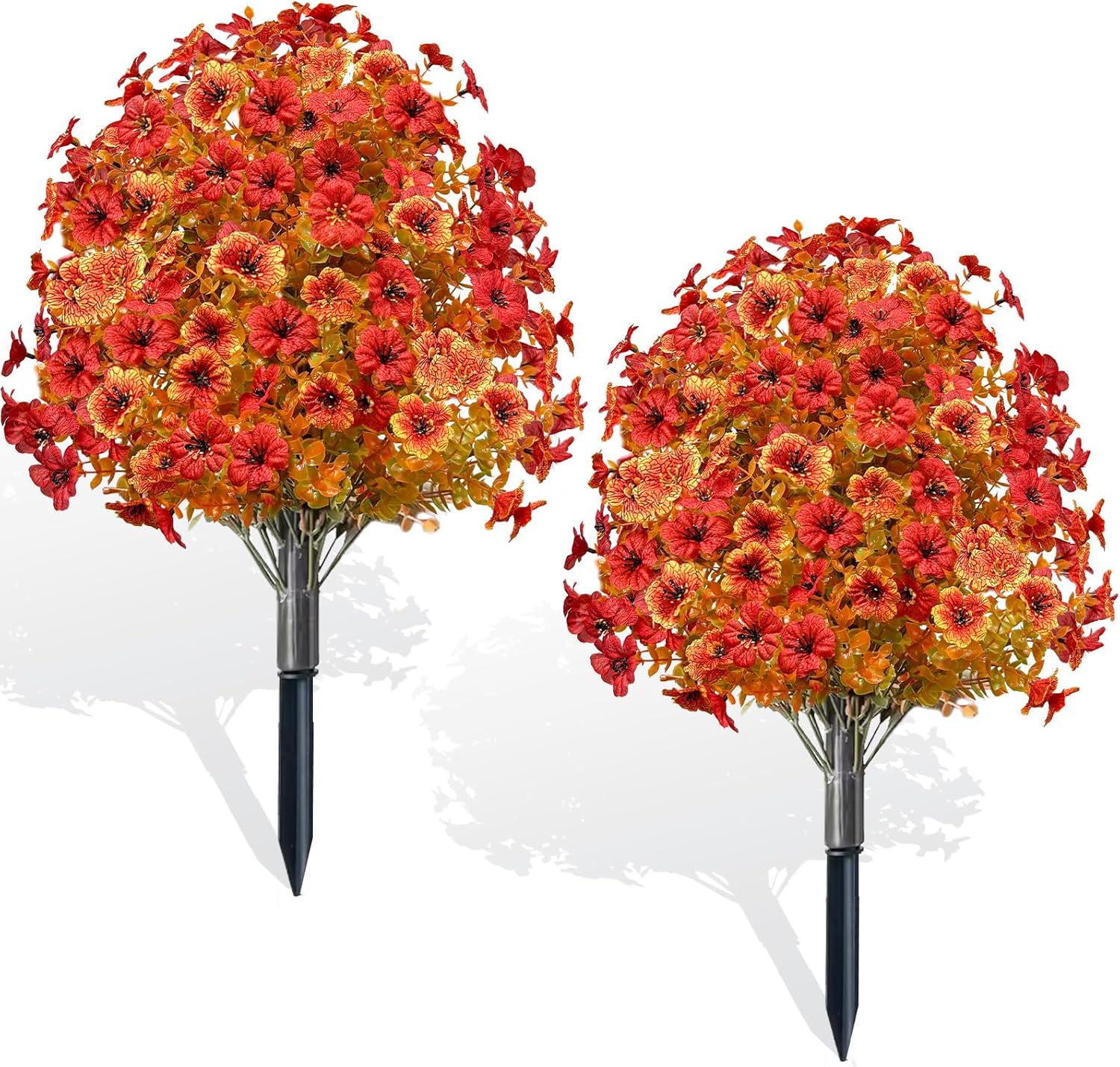 2 Pack Artificial Boxwood Topiary with Fall Mums Flowers