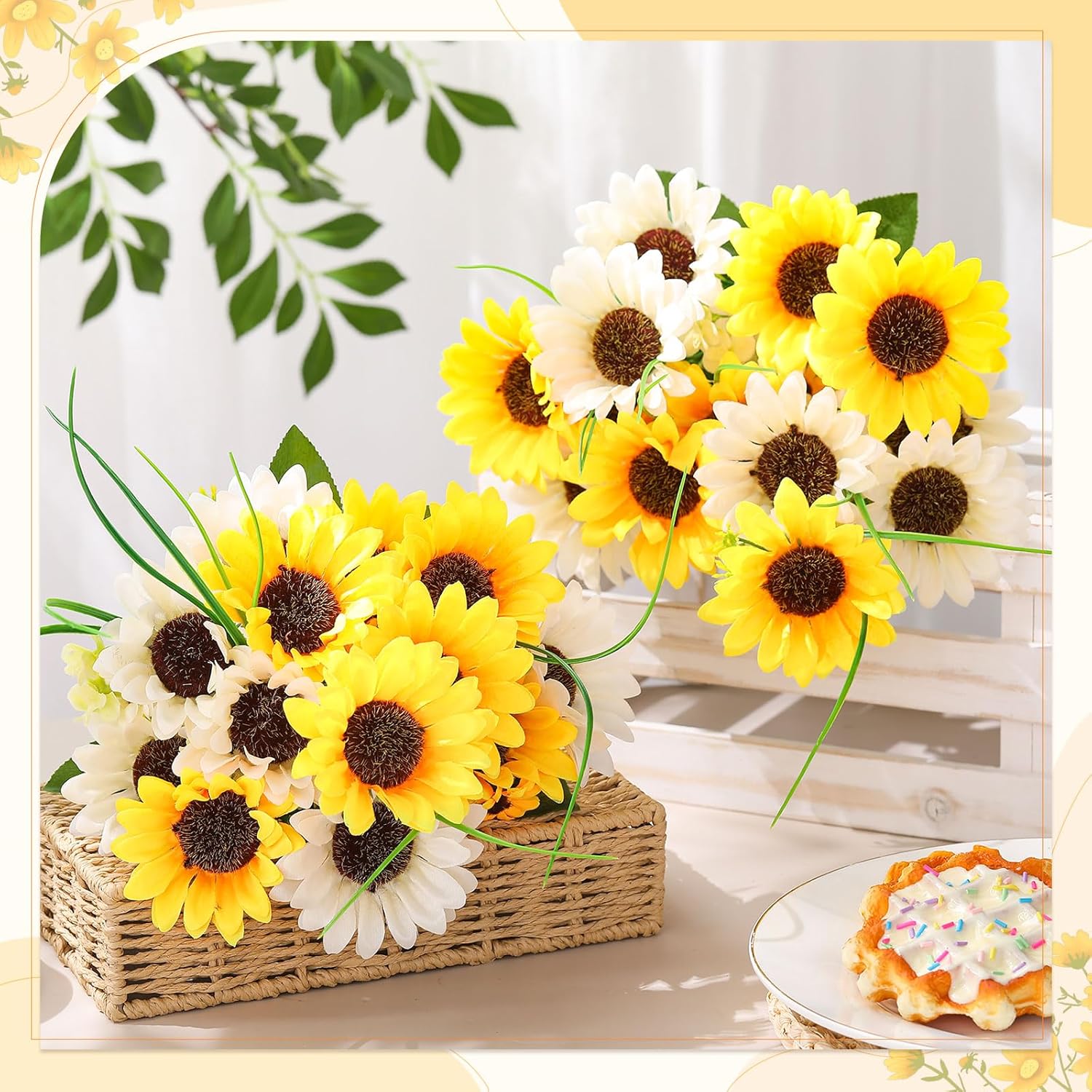 Giegxin 2 Bundle Artificial Sunflower Flowers for Grave Vase Centerpieces Decor