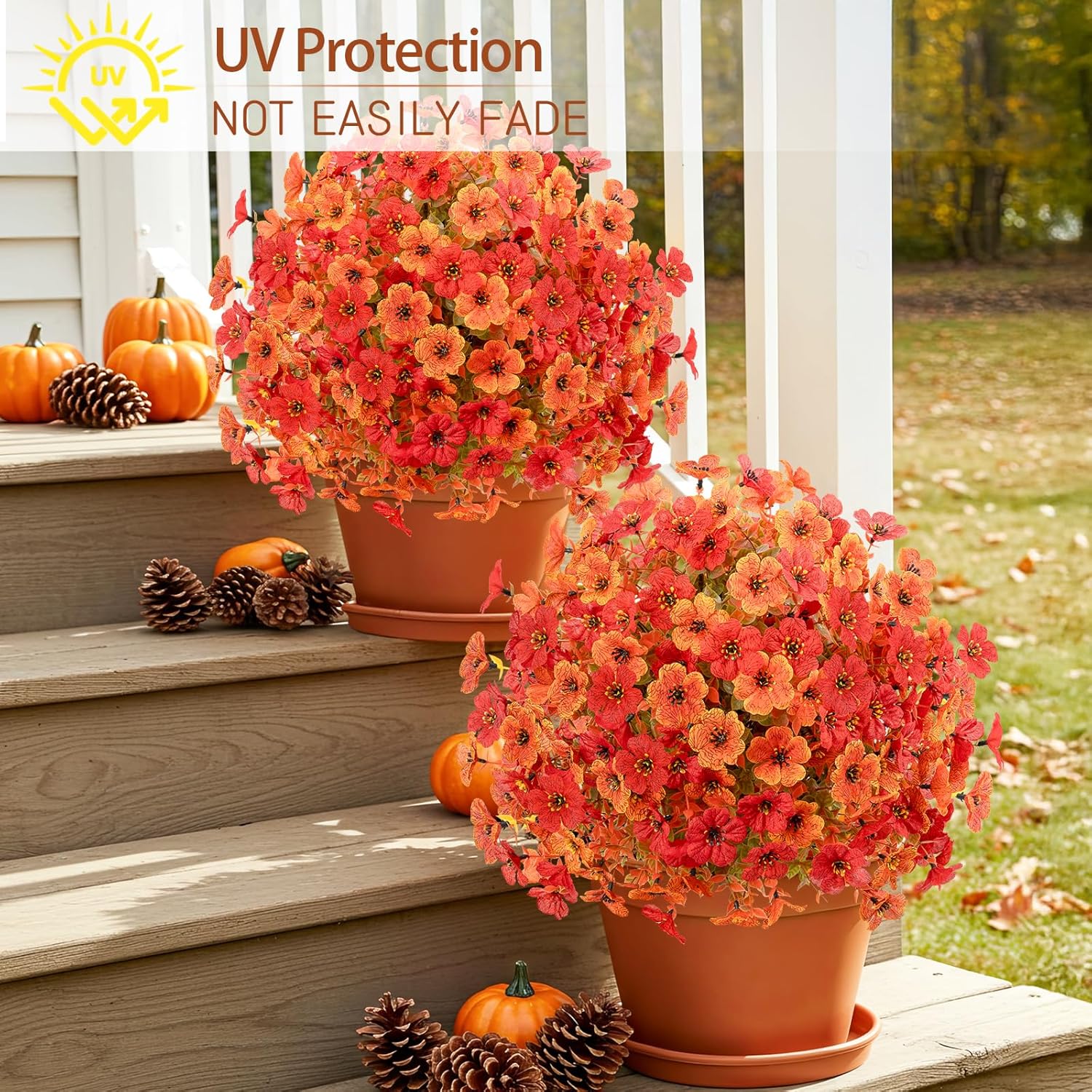 2 Pack Artificial Boxwood Trees with Fall Mums Flowers