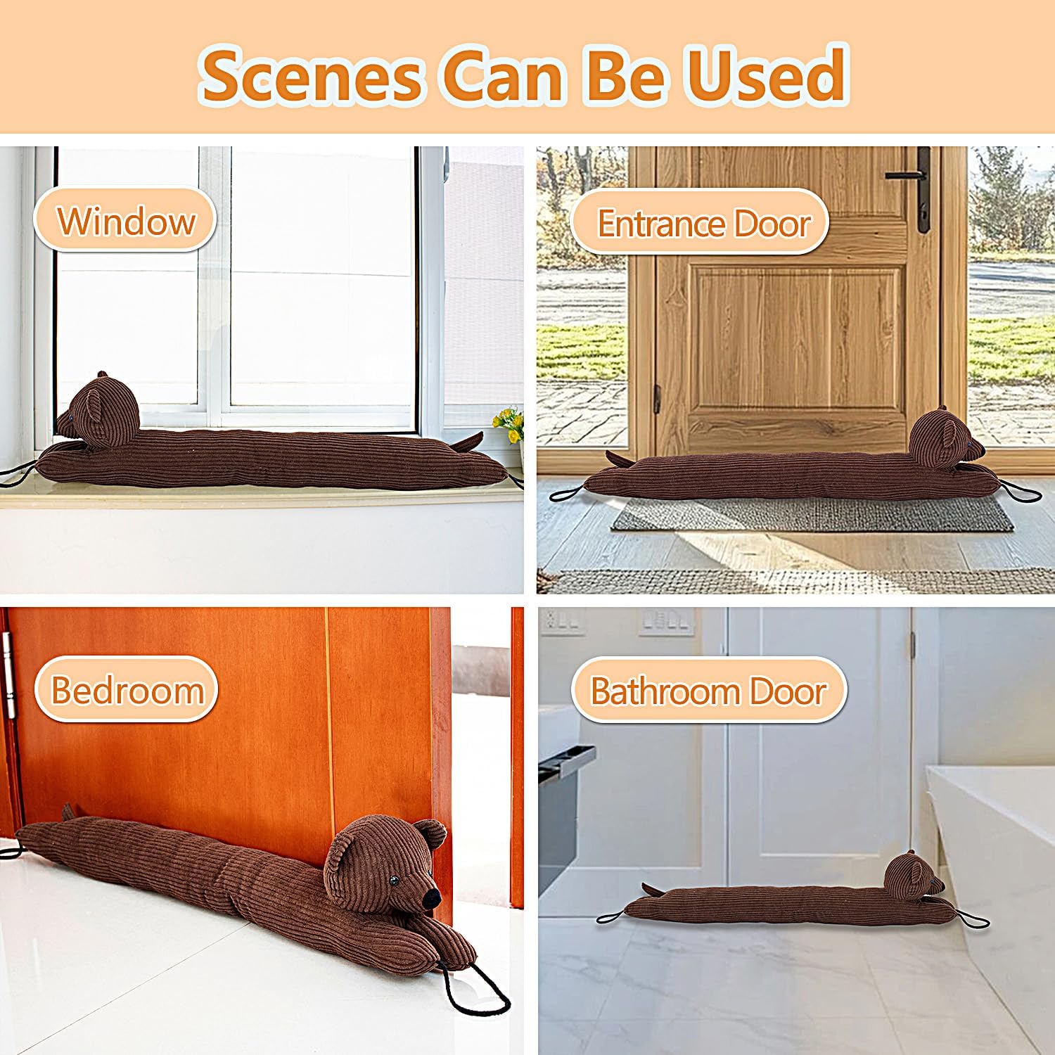 34 Inch Heavy Duty Under Door Draft Stopper with Hanging Loops - Grey Dog Design