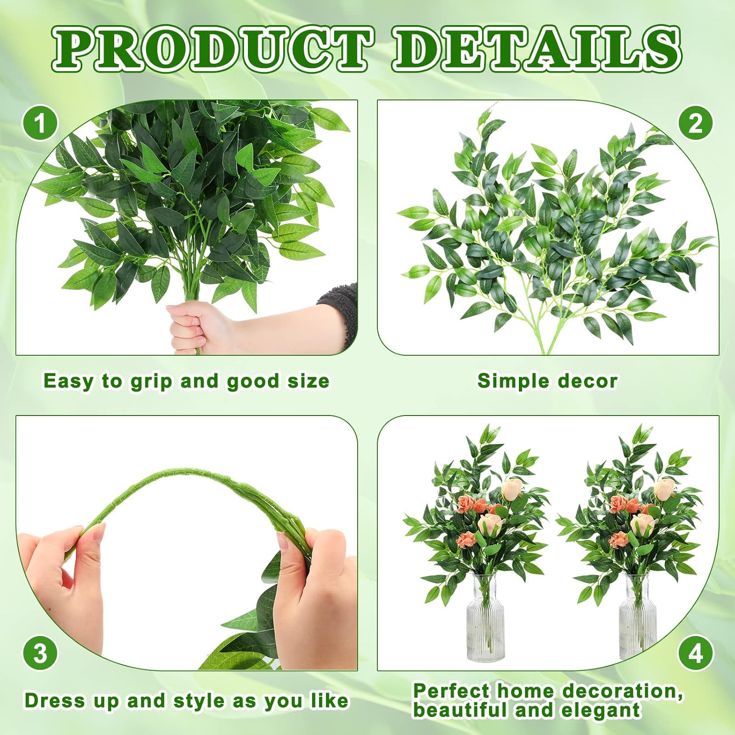 Xinnun 50 Pcs Artificial Ruscus Greenery Stems for Centerpieces and Decor