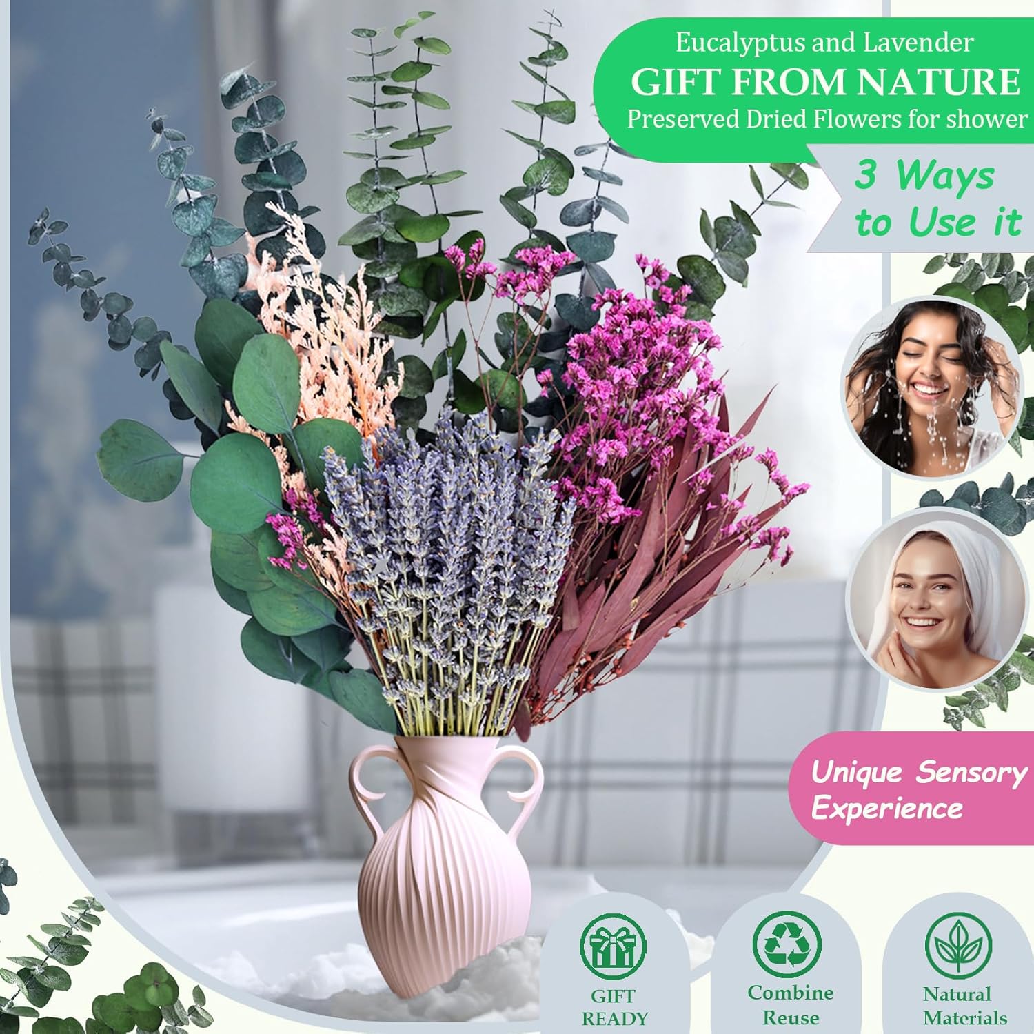 100pcs Dried Lavender Eucalyptus Bouquet for Home Decor and Bathroom Hanging