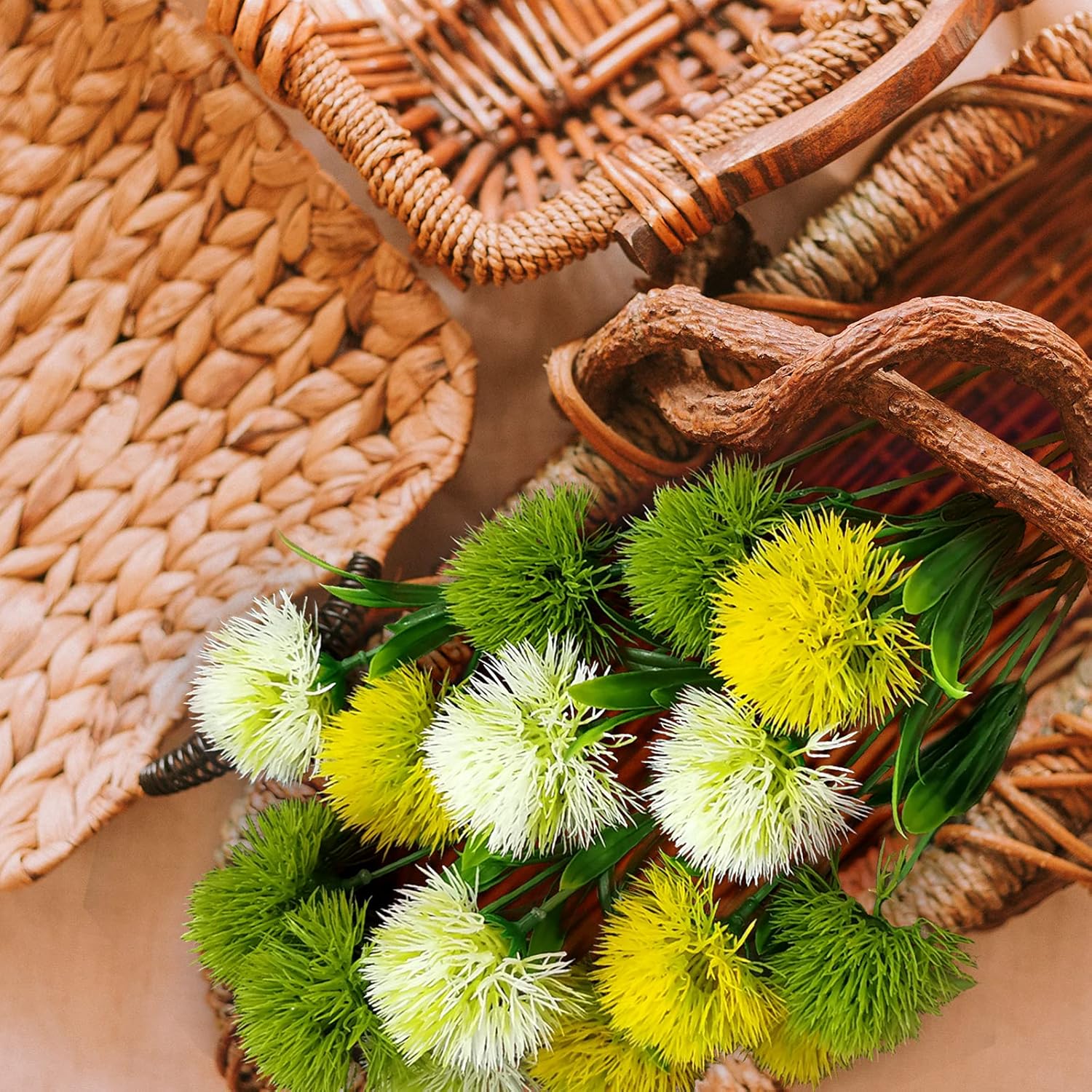 SNAIL GARDEN 15Pcs Artificial Dandelion Bouquet with Vase Kraft Bag