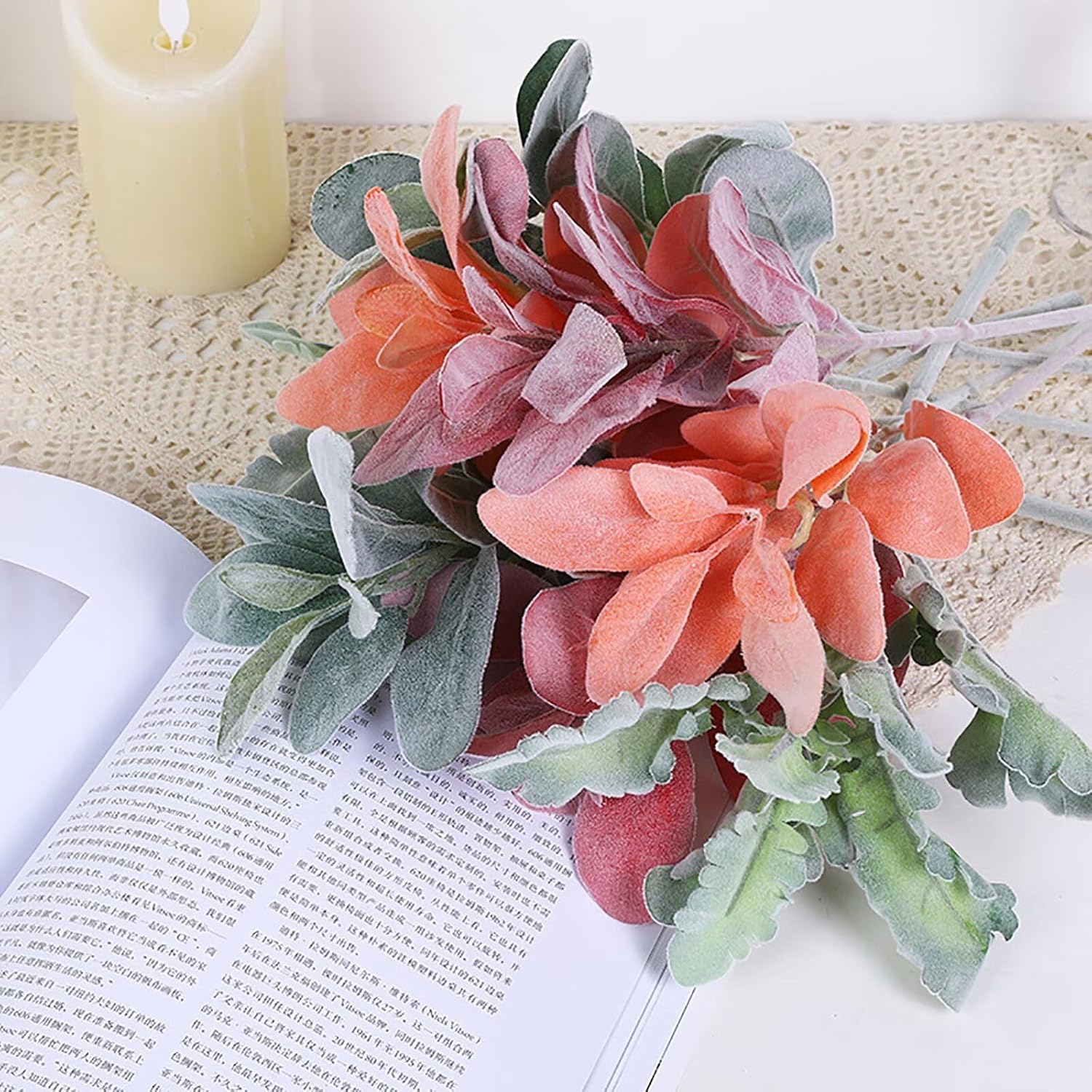 Lovmeety 6 Pcs Artificial Flocked Lambs Ear Stems
