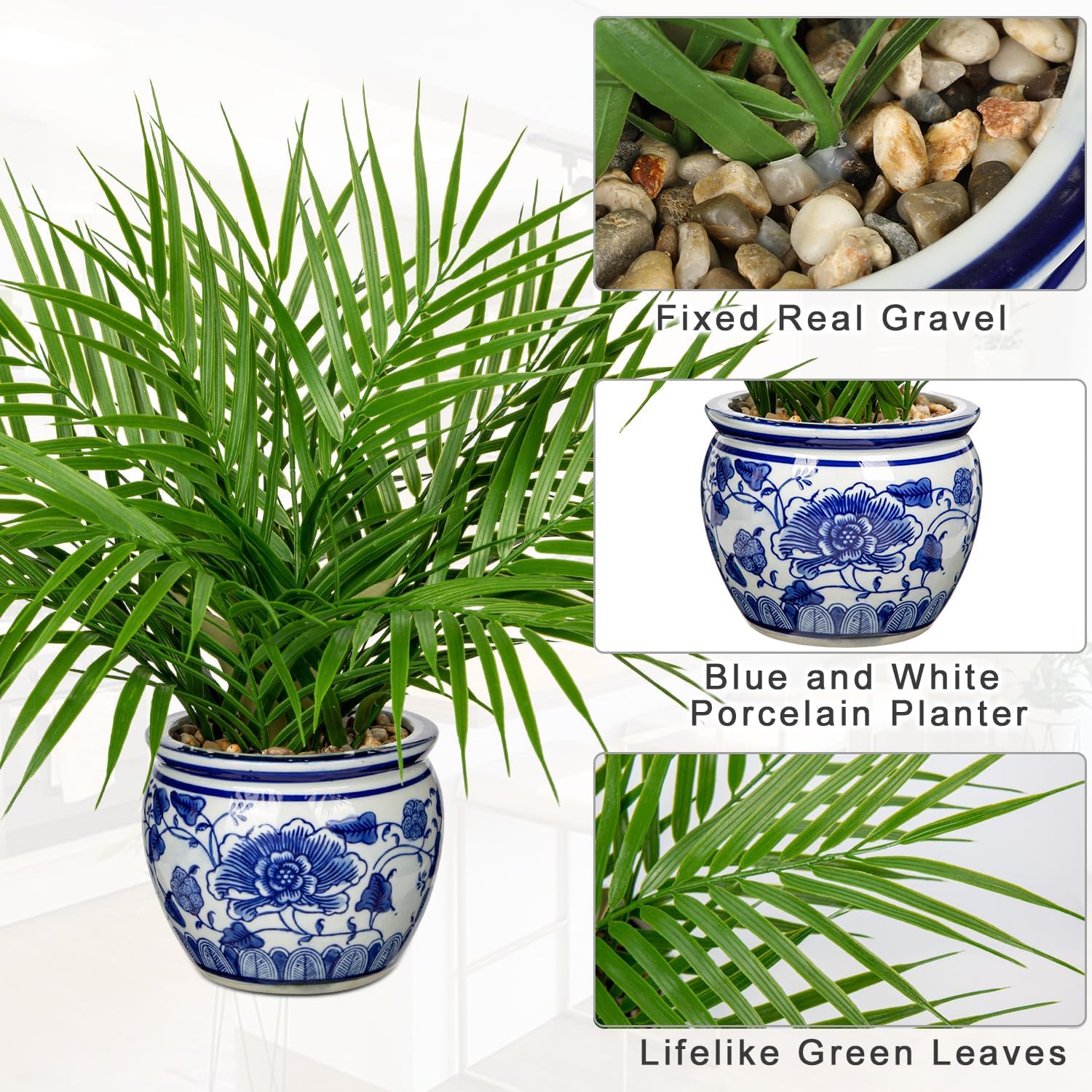 Hollyone Artificial Potted Palm Plants 16 Inch Tropical Fake Green Plant for Indoor Decor