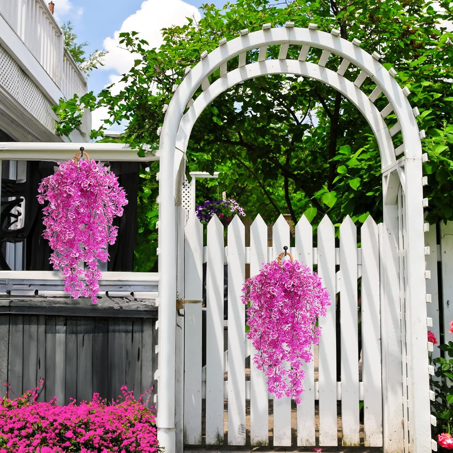 3Pcs Artificial Hanging Rose Plants 295 in UV Resistant for Home Indoor Outdoor Decor Wedding Party