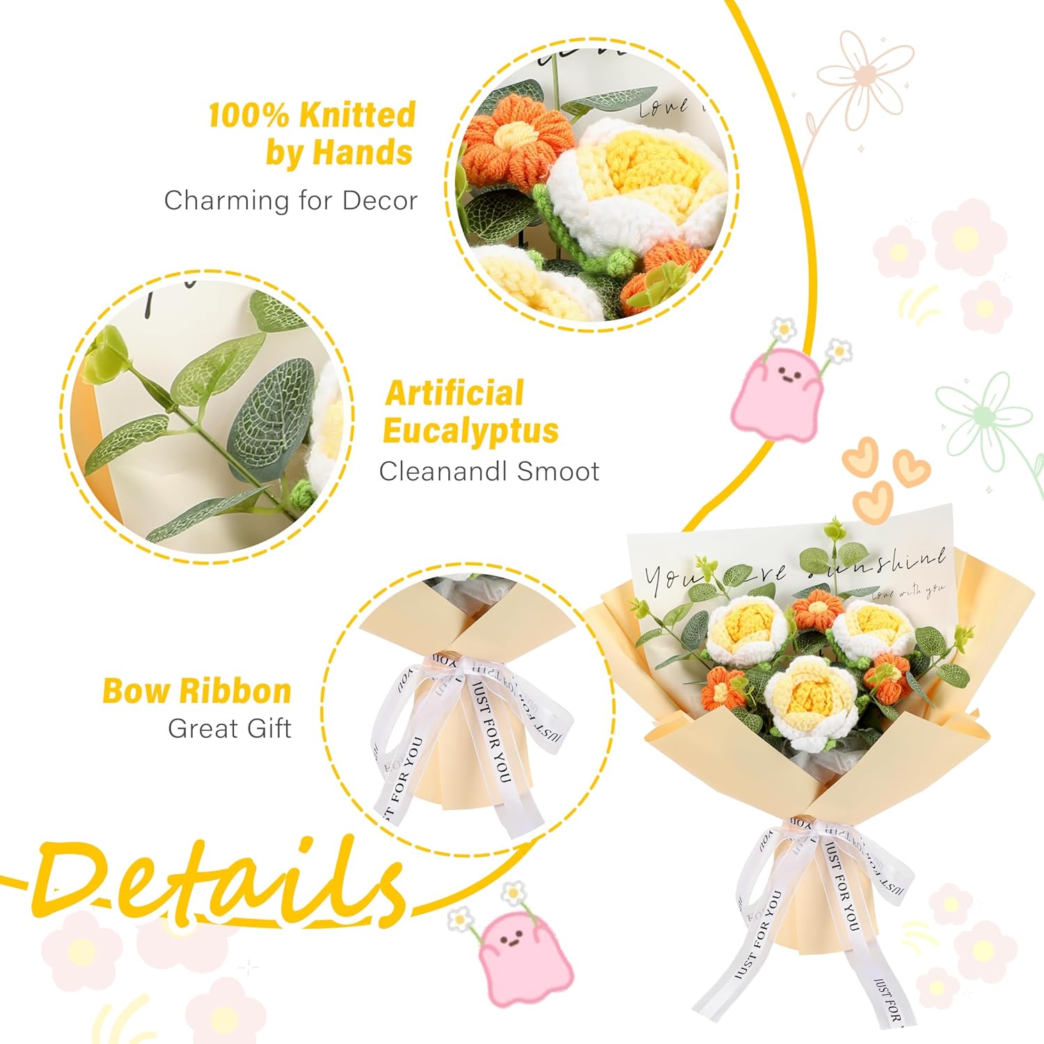 Yellow Handmade Crochet Flower Bouquet for Home Decor and Occasions