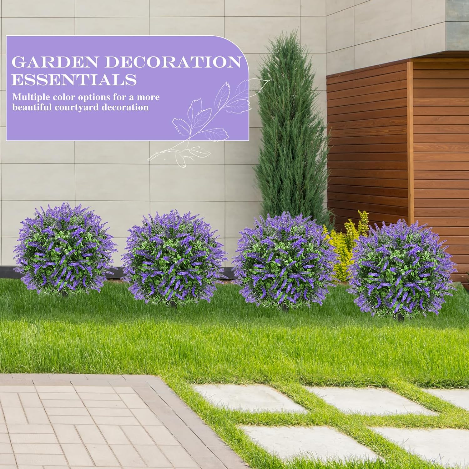 23 Inch Set of 2 Artificial Boxwood Topiary with Sunflowers for Outdoor Decor