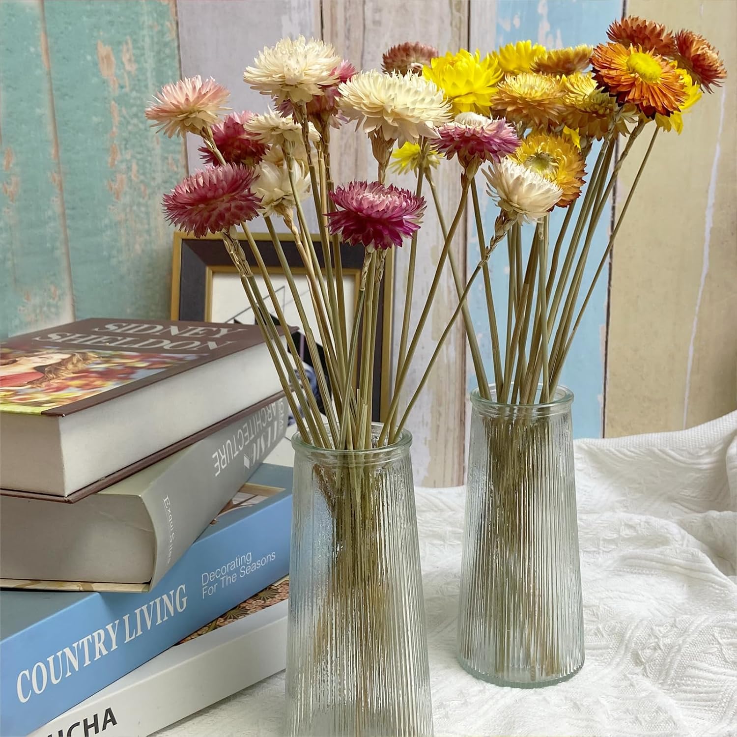LBREVOGA Dried Flower Bouquets Yellow Champagne 16 Pcs