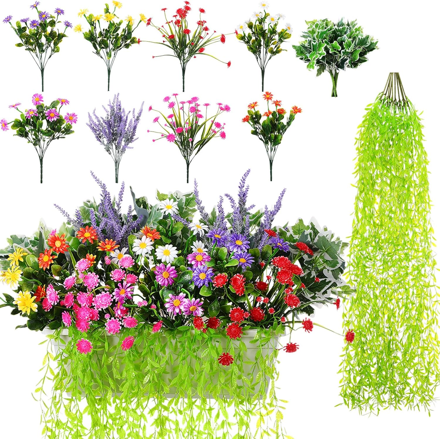 24 Pcs UV Resistant Artificial Plants for Outdoor Decor