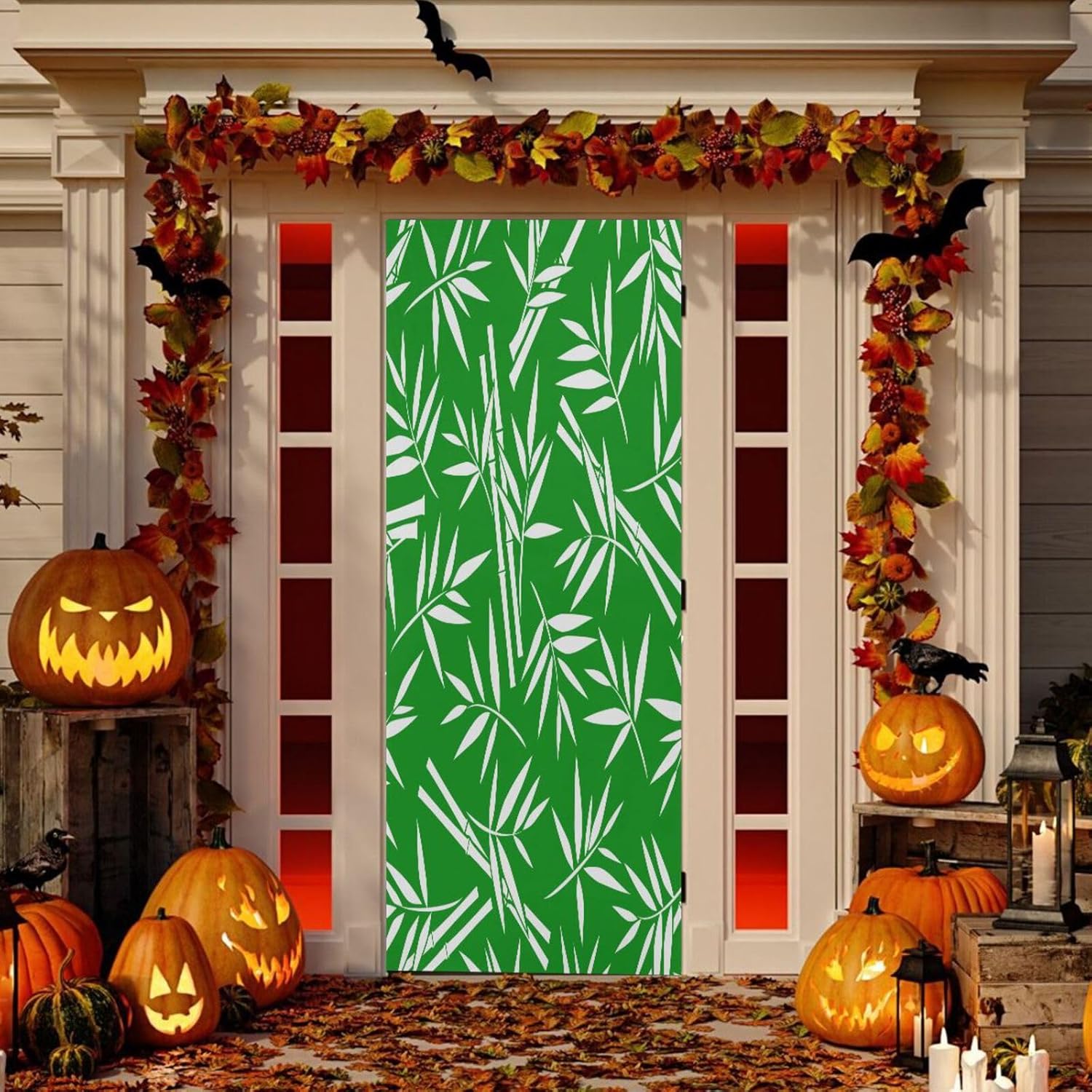 Susiyo Green Bamboo Halloween Door Cover Stretch Fabric Door Decoration for Home Parties