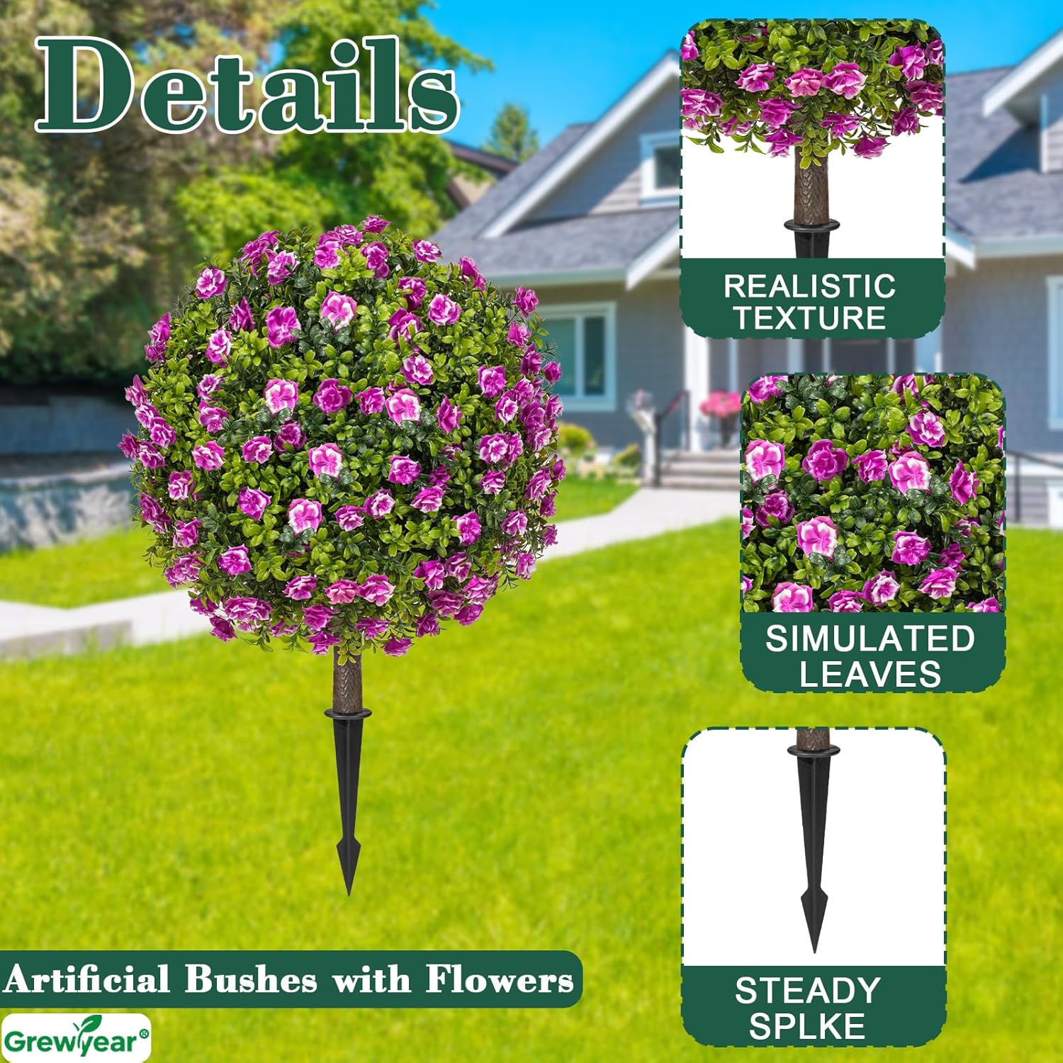 Grewyear Artificial Topiary Ball with Ground Spike Set of 2