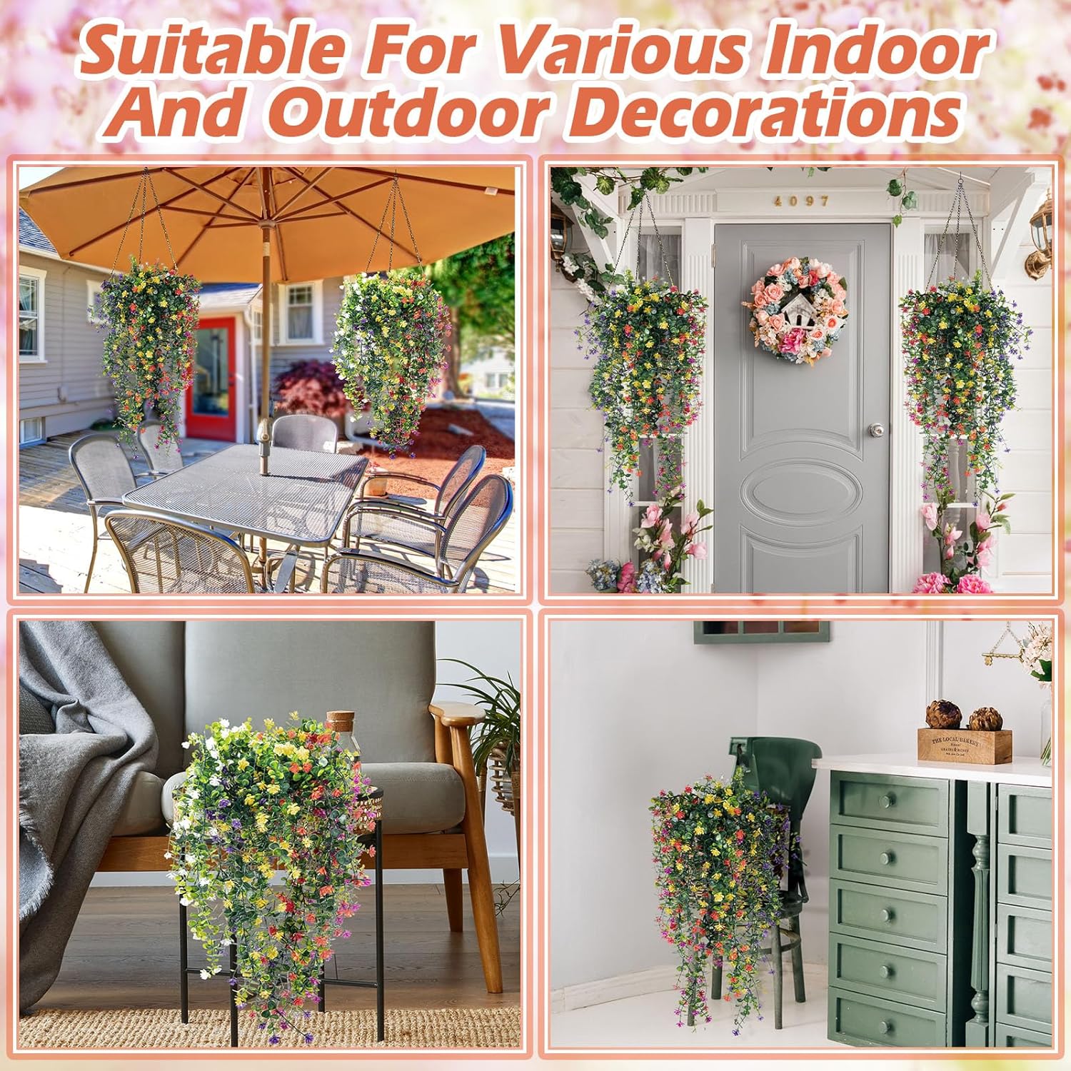 Hotop 6 Pcs Artificial Hanging Plants with Flowers