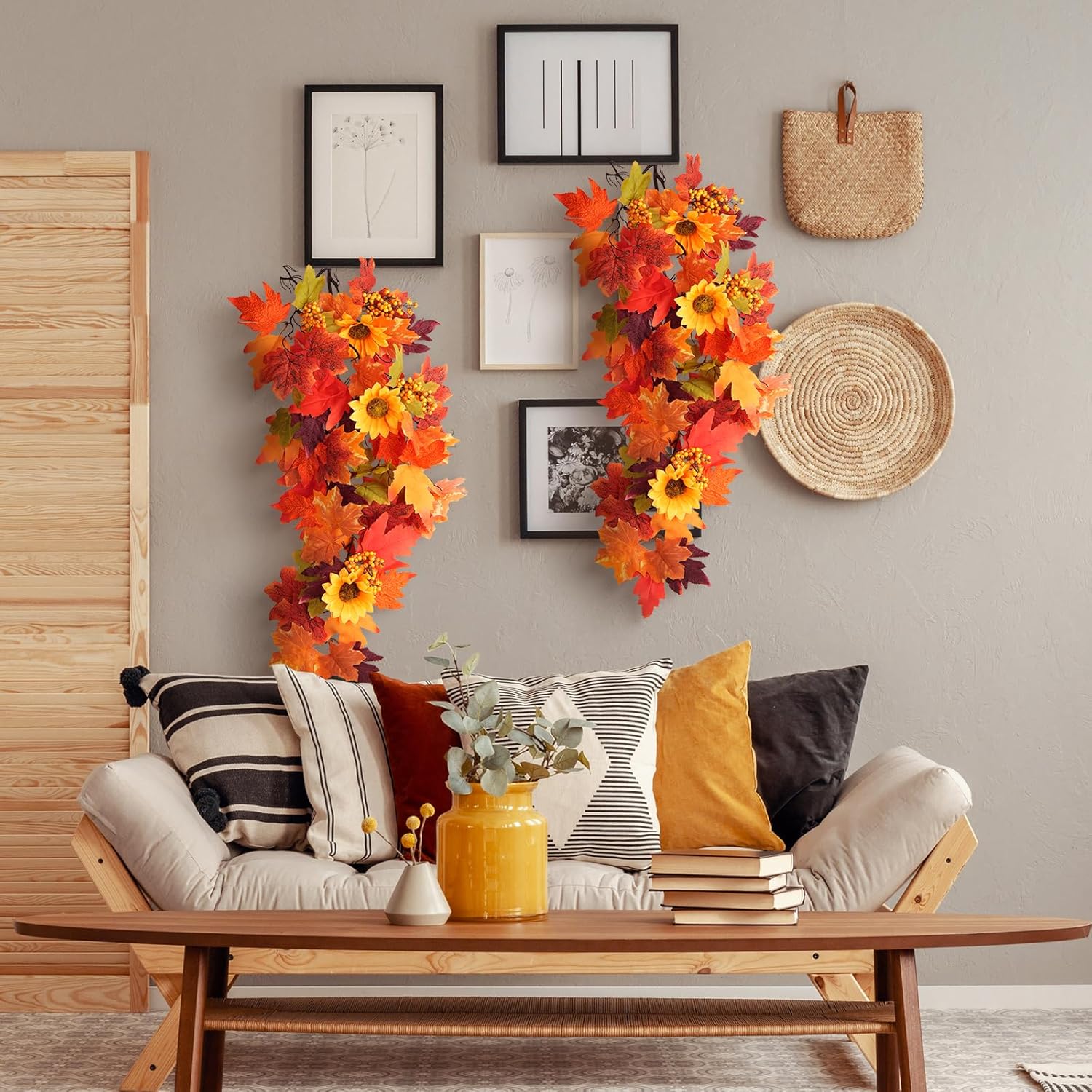 HIAGROW 2Pcs Fall Hanging Maple Leaf Decor for Autumn Decorations