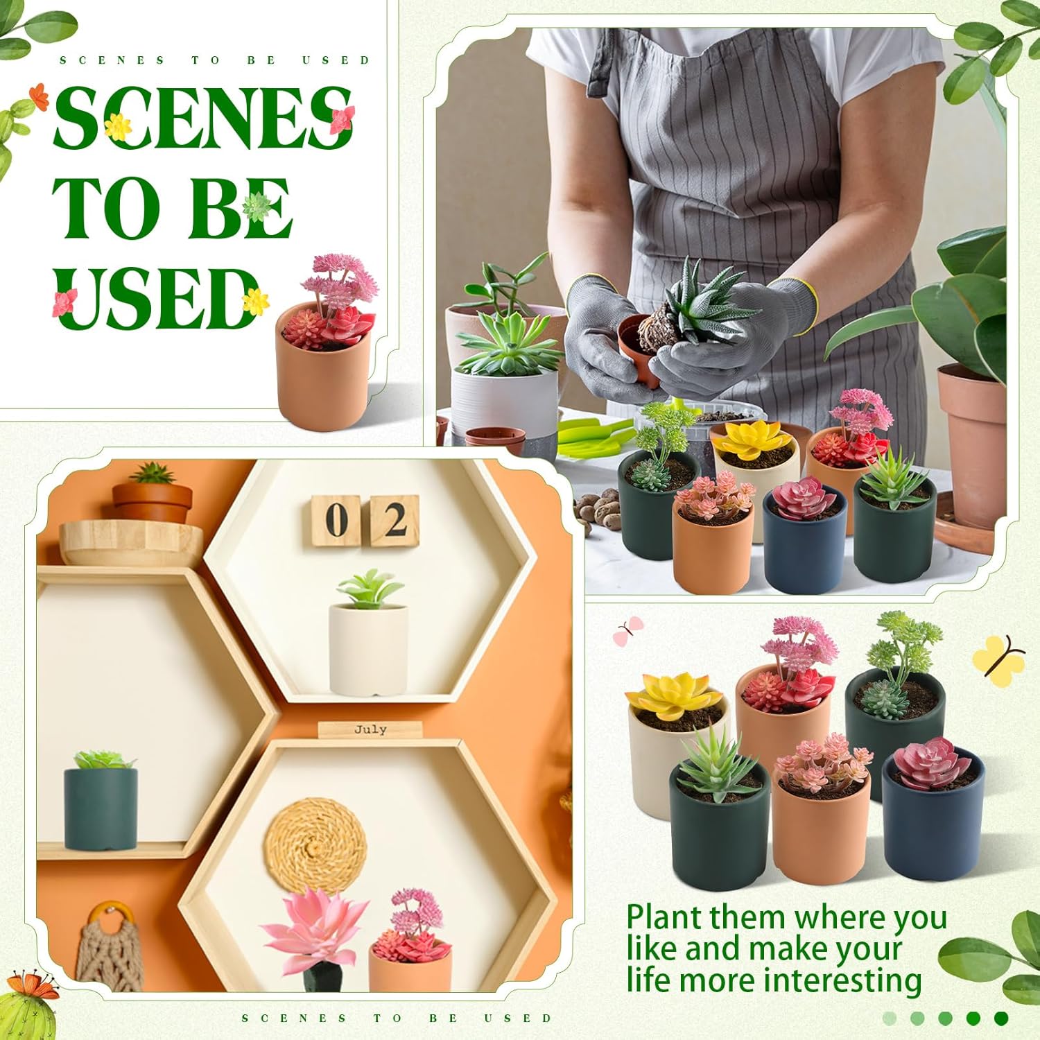 Jutom 32 Pieces Mini Artificial Succulents