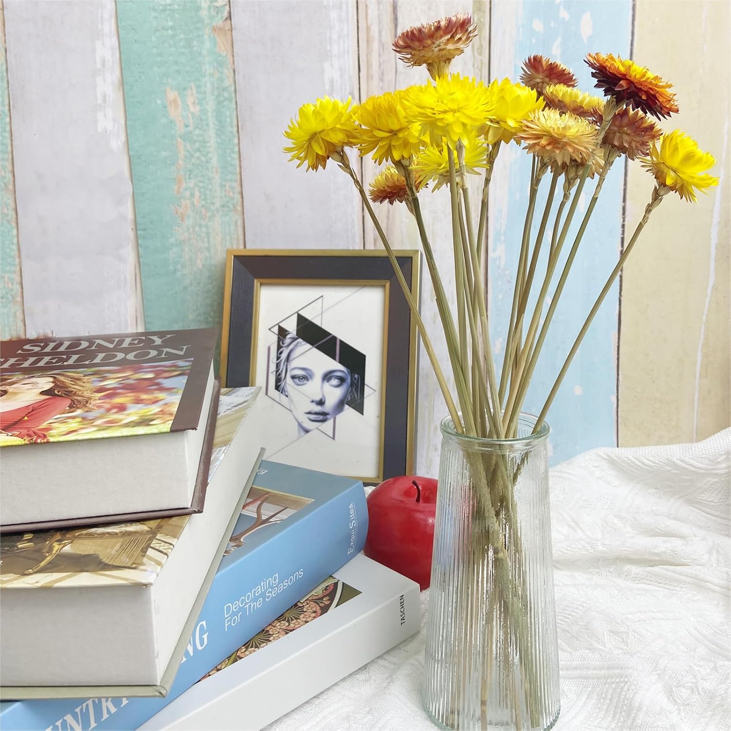 LBREVOGA Dried Flower Bouquets Yellow Champagne 16 Pcs