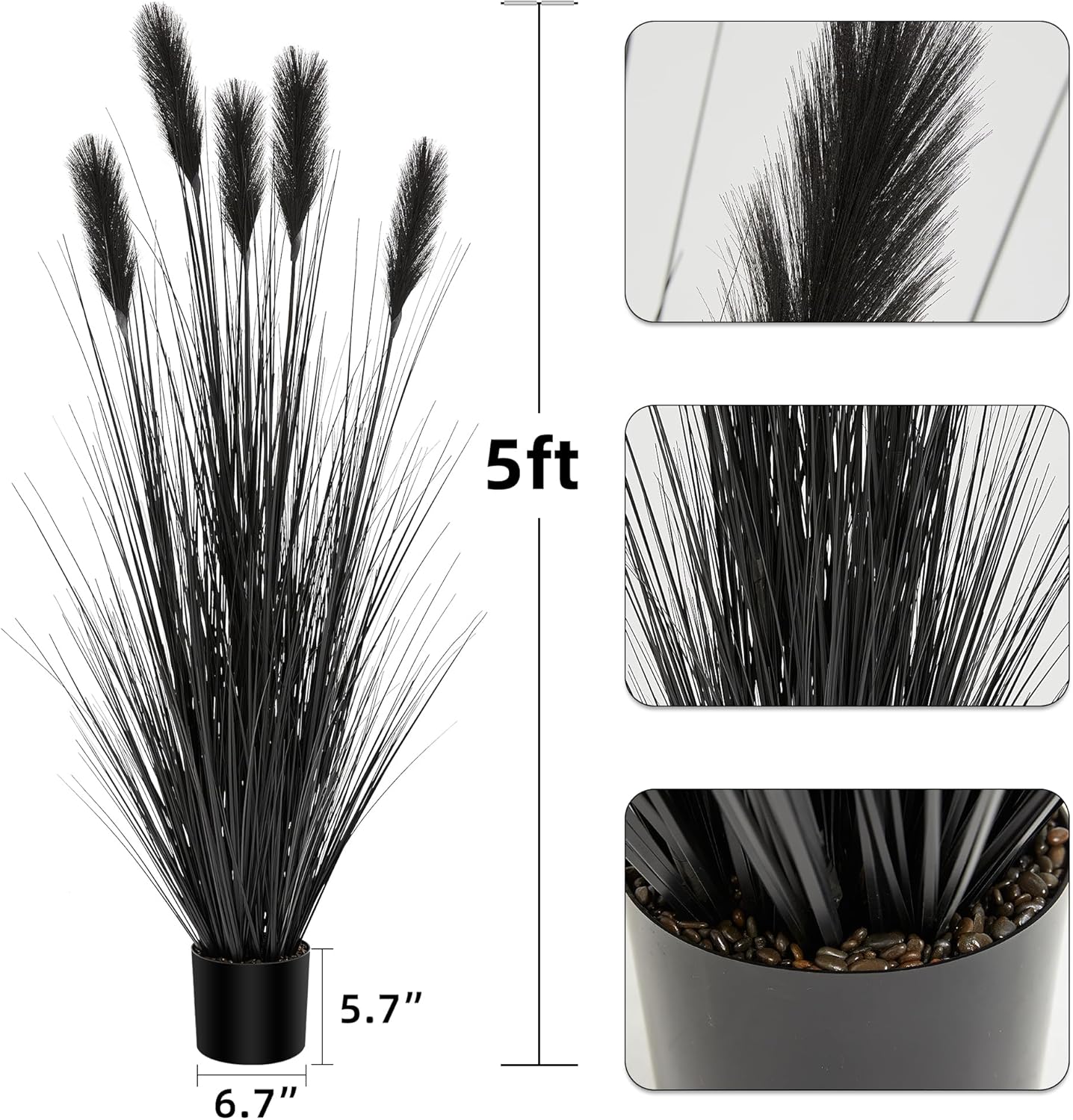 KOL 5ft Black Feather Reed Artificial Grass Plant