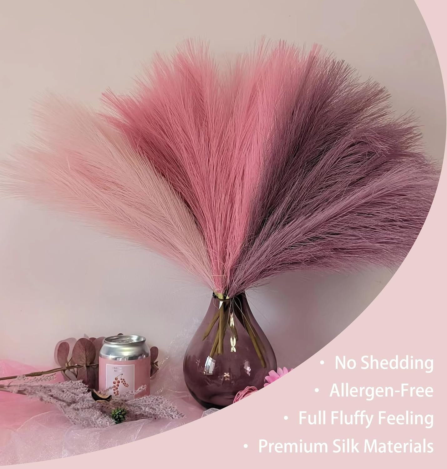 9 Pcs 17 Inch Pampas Grass Decor Pink Purple Artificial Flower Set