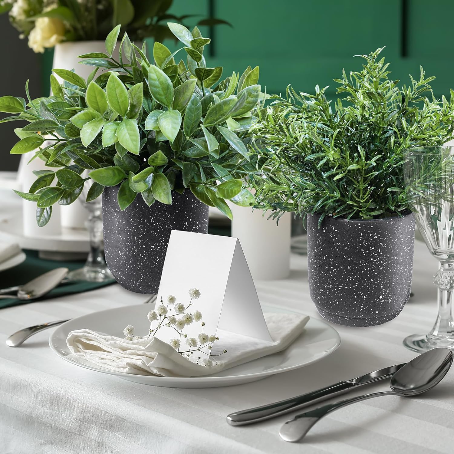 Winlyn 3 Pack Artificial Plants in Black Cement Pots