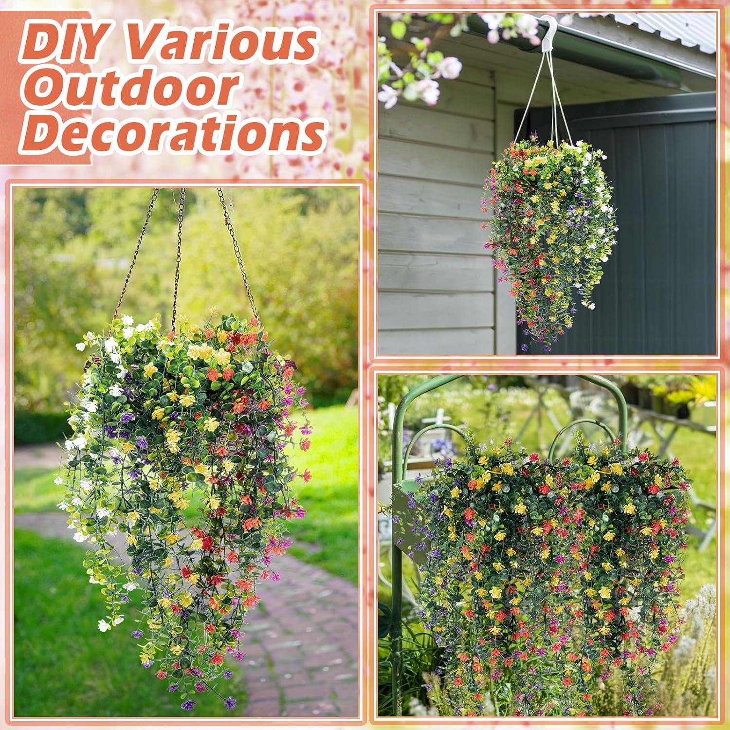 Hotop 6 Pcs Artificial Hanging Plants with Flowers