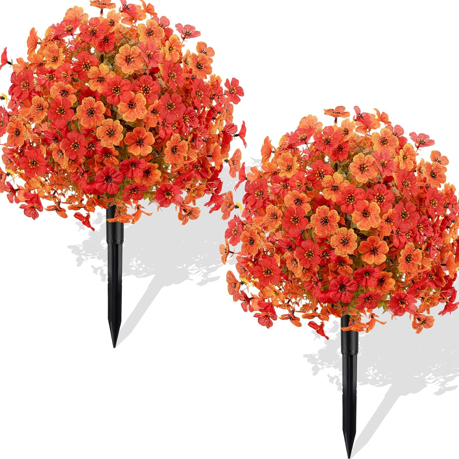 2 Pack Artificial Boxwood Trees with Fall Mums Flowers