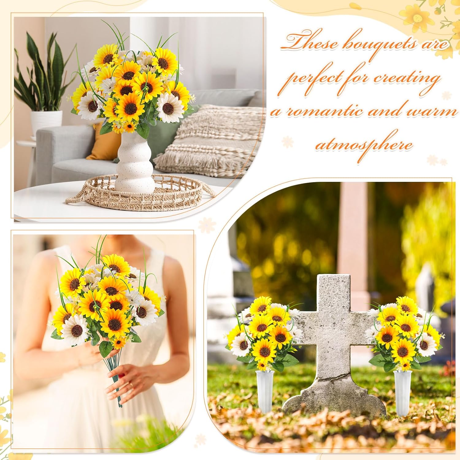 Giegxin 2 Bundle Artificial Sunflower Flowers for Grave Vase Centerpieces Decor