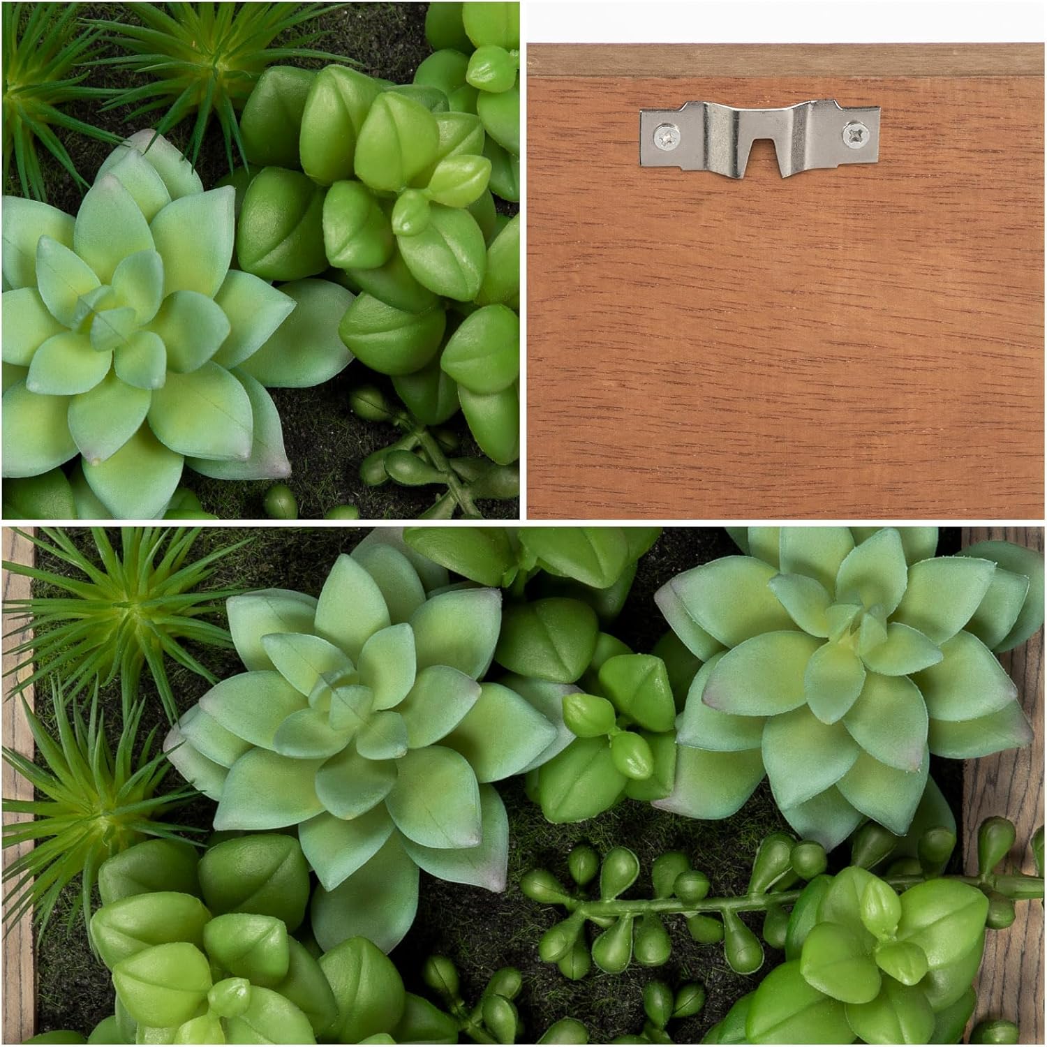 Fake Plants Succulents 3D Artificial Wall Hanging Plants Indoor Faux Plant Arrangement in Wooden Planter