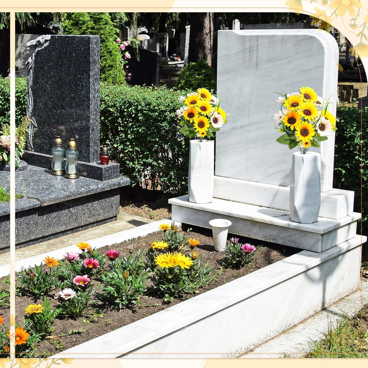 Giegxin 2 Bundle Artificial Sunflower Flowers for Grave Vase Centerpieces Decor