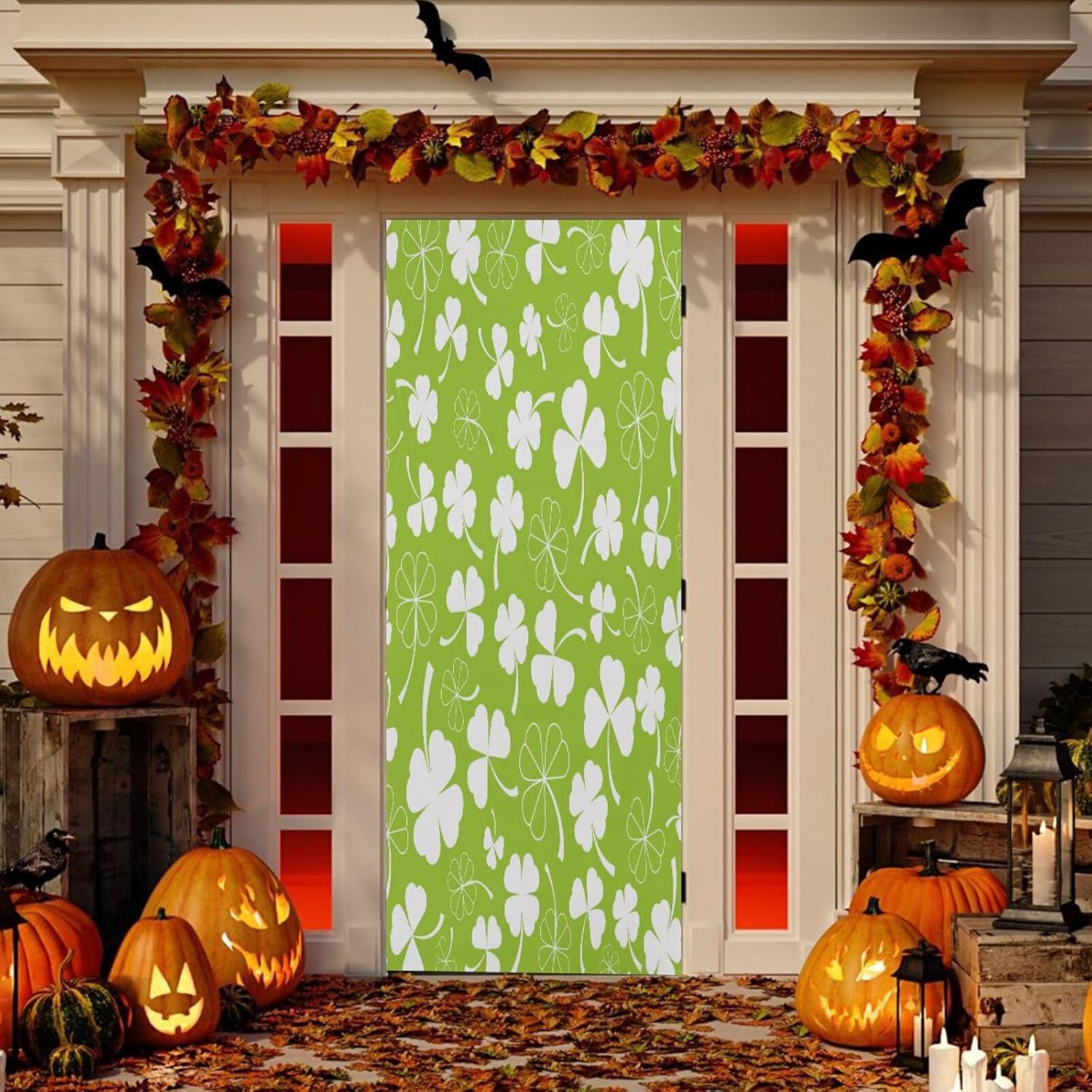 Susiyo Green Clover Halloween Door Cover 32x79 in