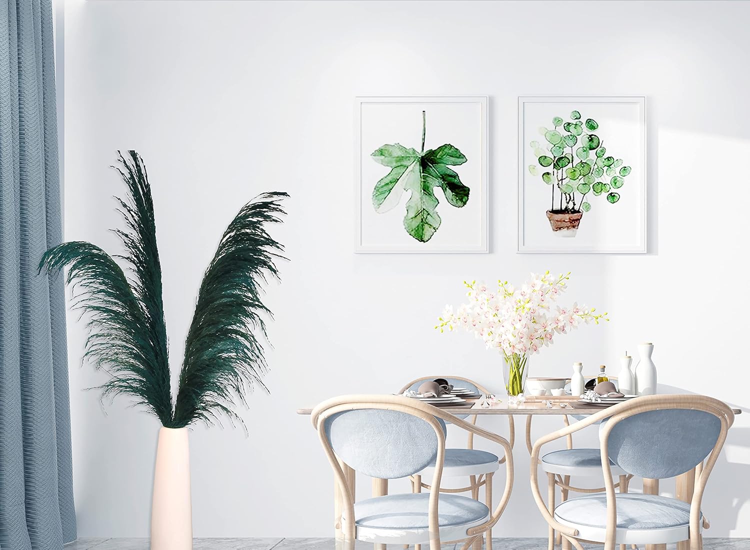 Teal Pampas Grass Decor Tall 4pcs Natural Dried Blue Floral with Aroma