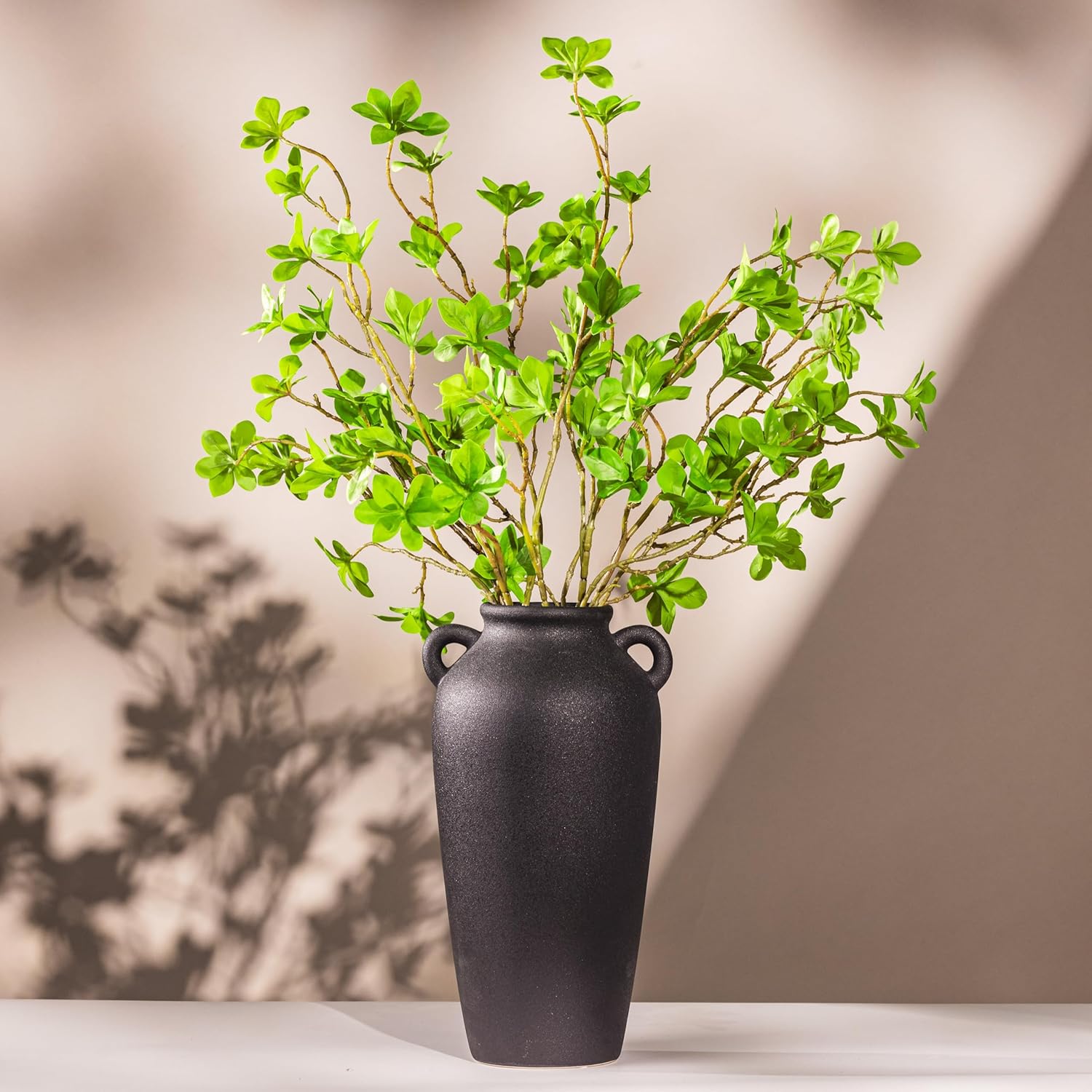 12 Inch Black Ceramic Vase with 5 Branches Artificial Greenery Set