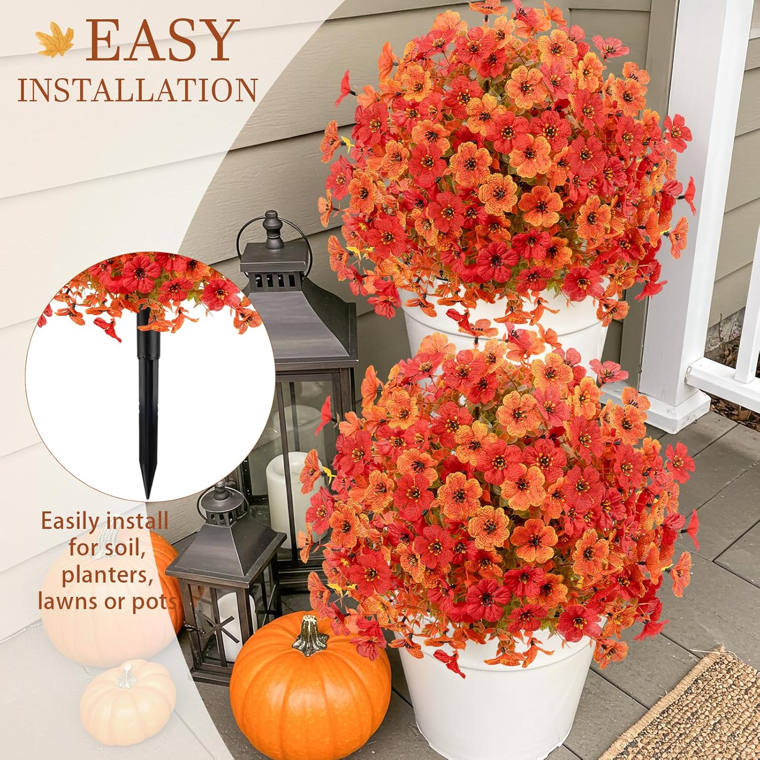2 Pack Artificial Boxwood Trees with Fall Mums Flowers