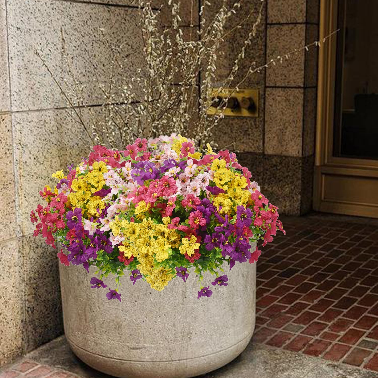 Vopie Artificial Flowers 12 Bundle UV Resistant Fake Silk Plants