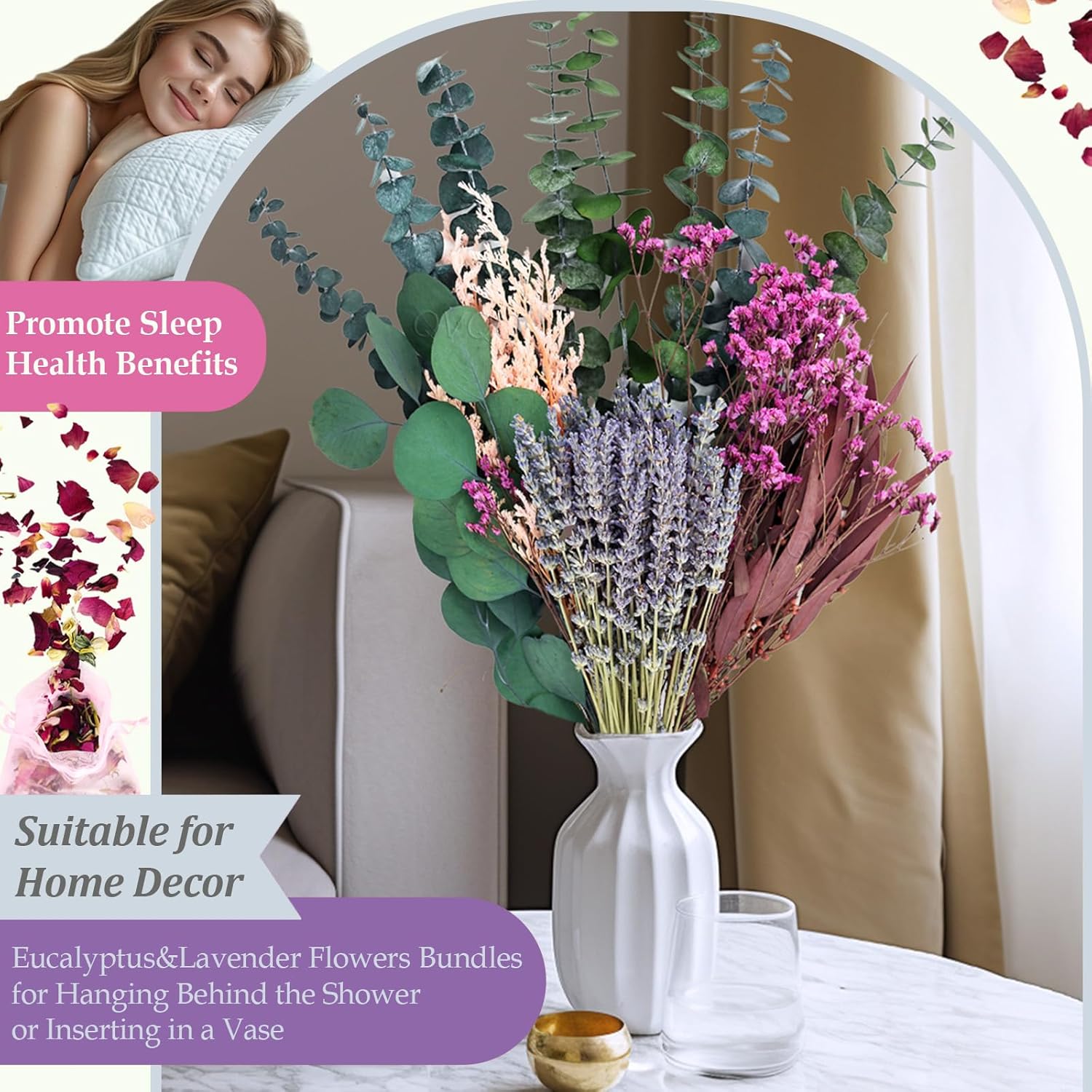 100pcs Dried Lavender Eucalyptus Bouquet for Home Decor and Bathroom Hanging